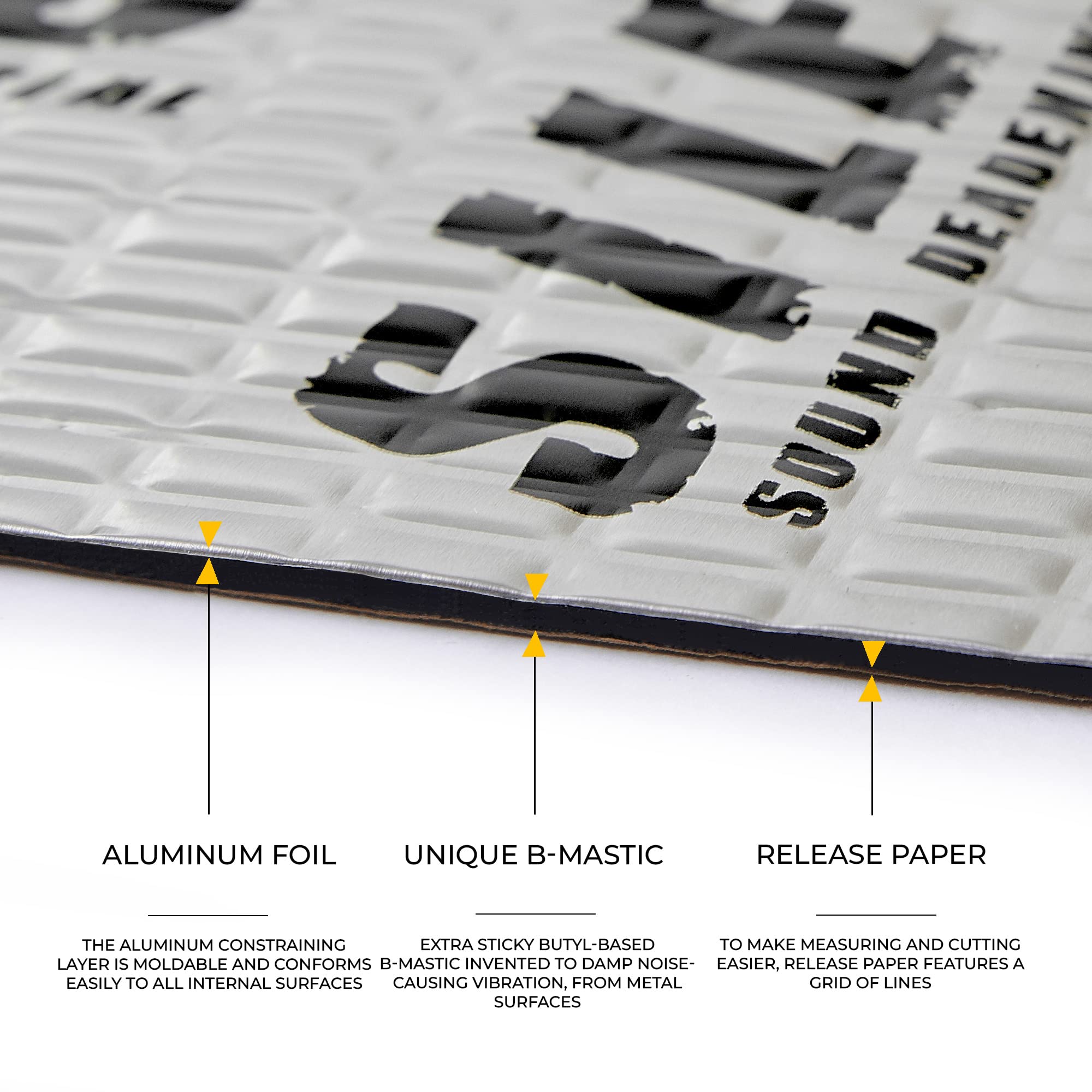 Close-up of Siless Vibro 80mil texture highlighting rugged damping