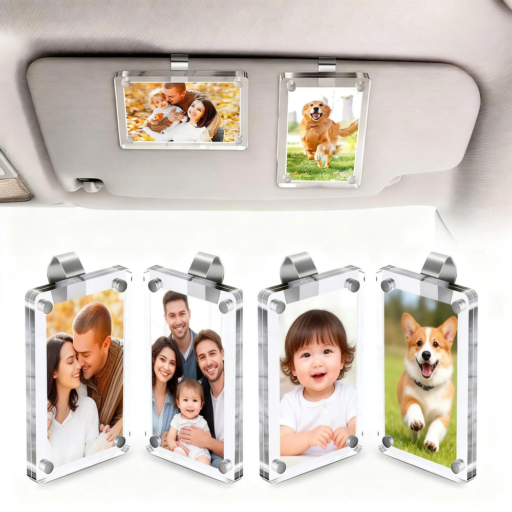 SiLiANK car visor frame on sun visor displaying memories on the go
