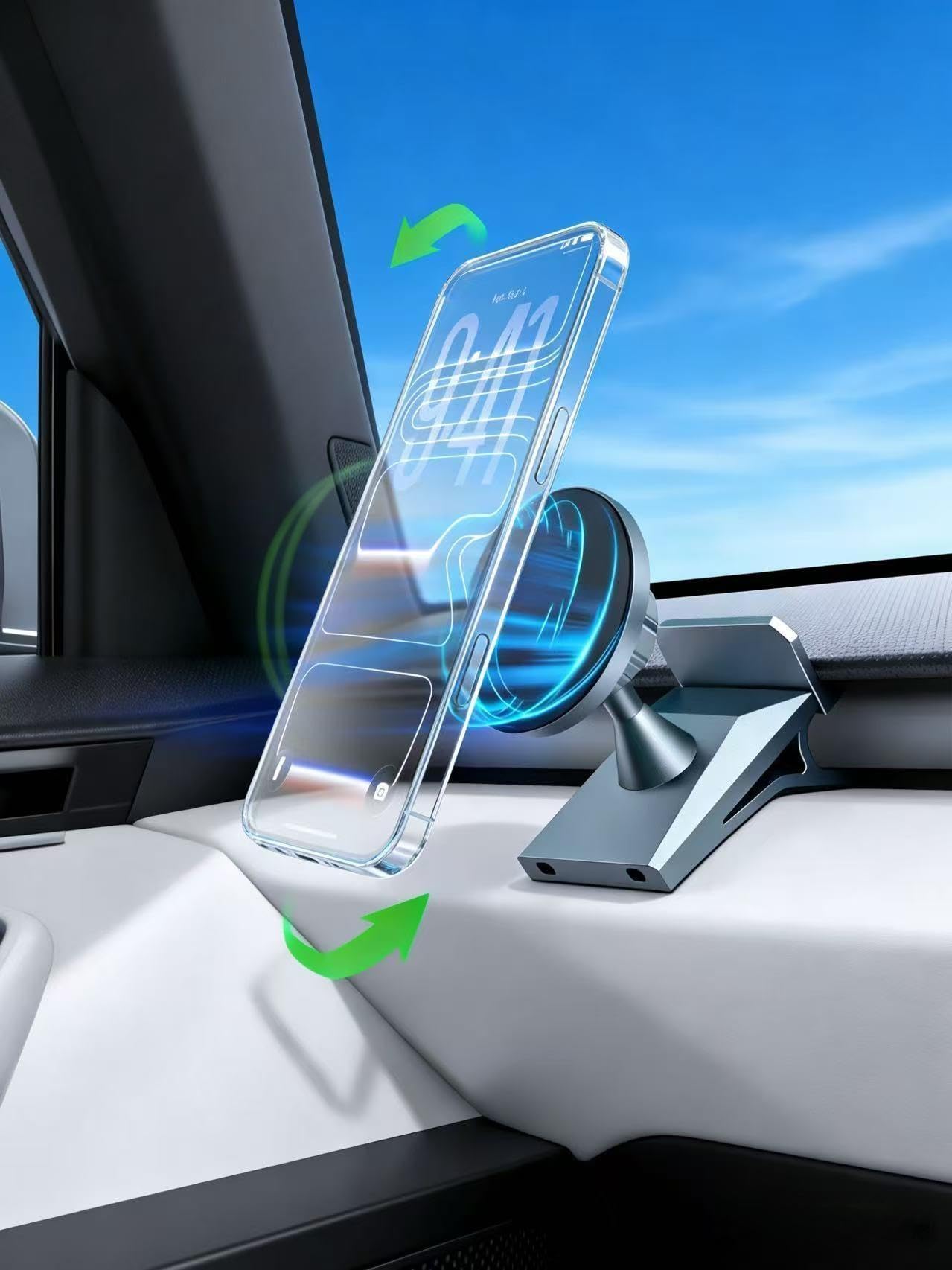 SiLiANK Cybertruck mount with magnetic base secures phones on rough roads.
