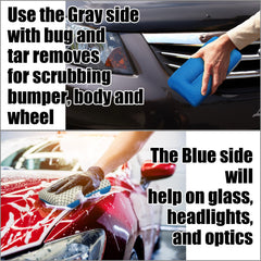 SiliFine two sided bug tar sponge on headlights lifts bugs while protecting lenses