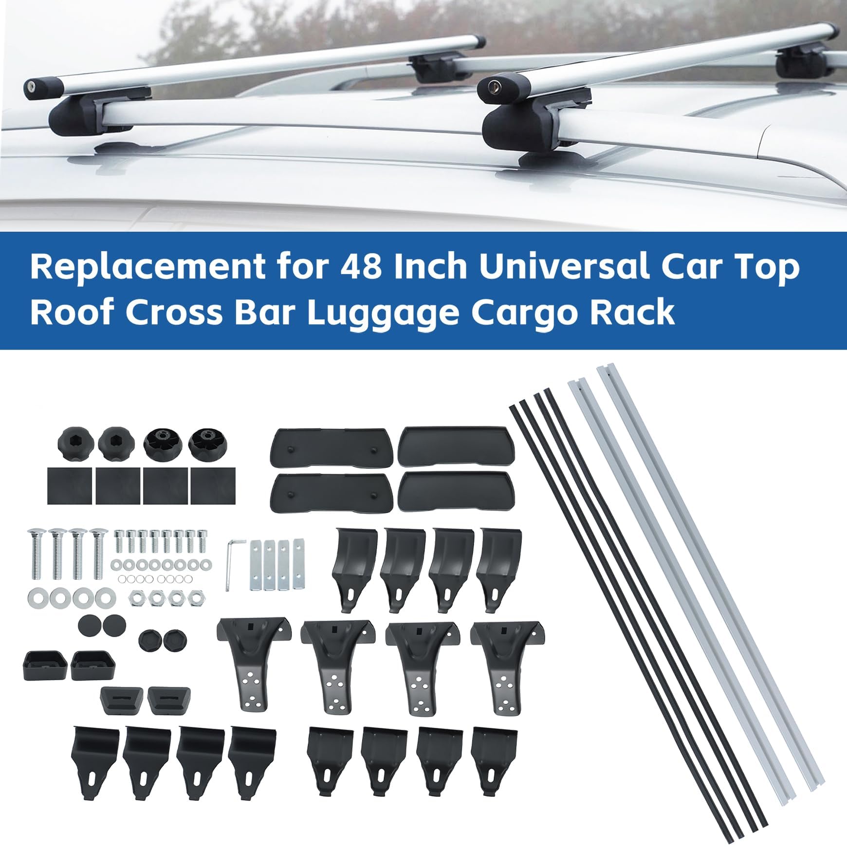 Silscvtt silver aluminum cargo rack with three clamps for versatility.