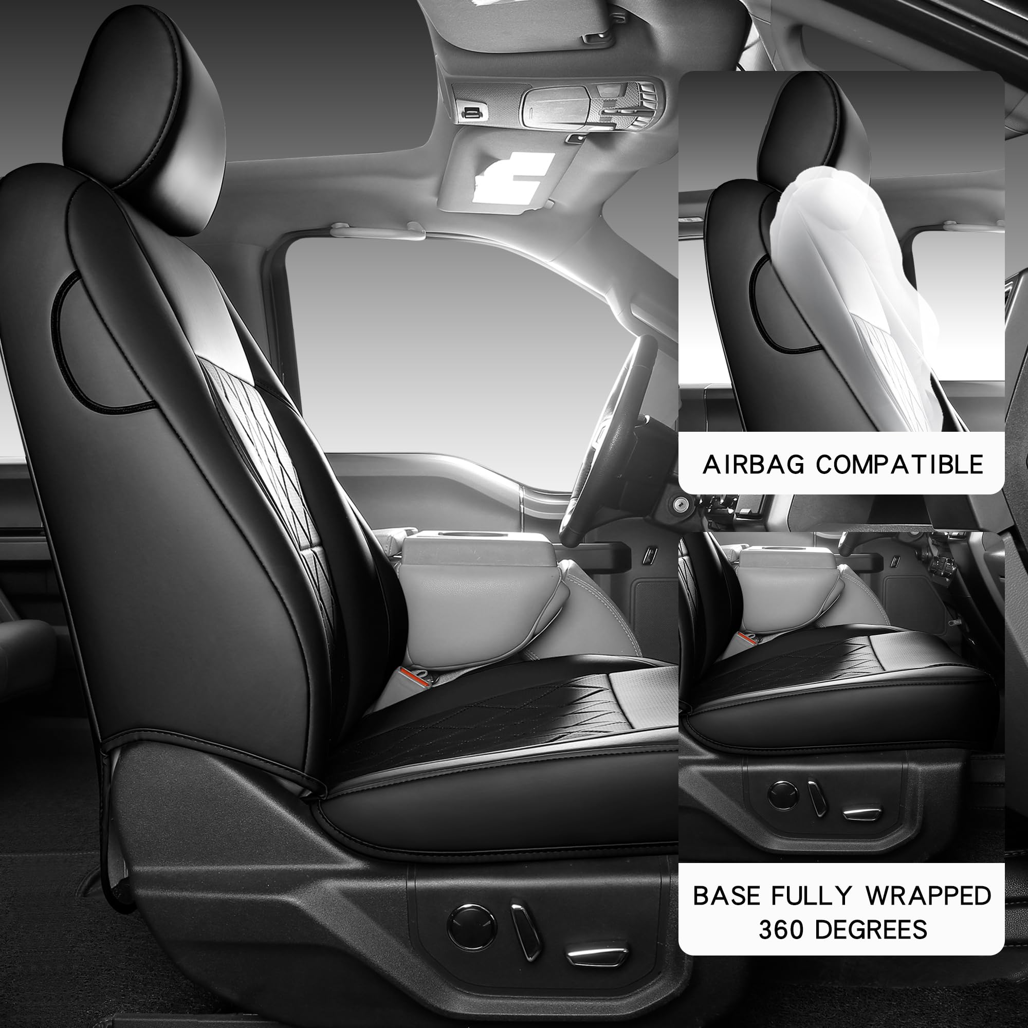 Simgoo F150 seat covers with fully enclosed headrests create a clean, cohesive look.