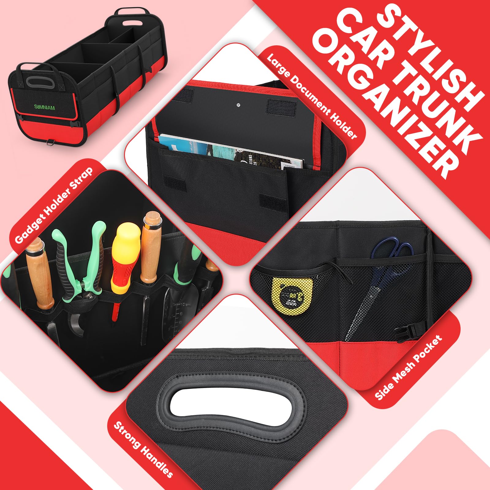 Simniam trunk organizer anti-slip base maintains cargo position in the trunk