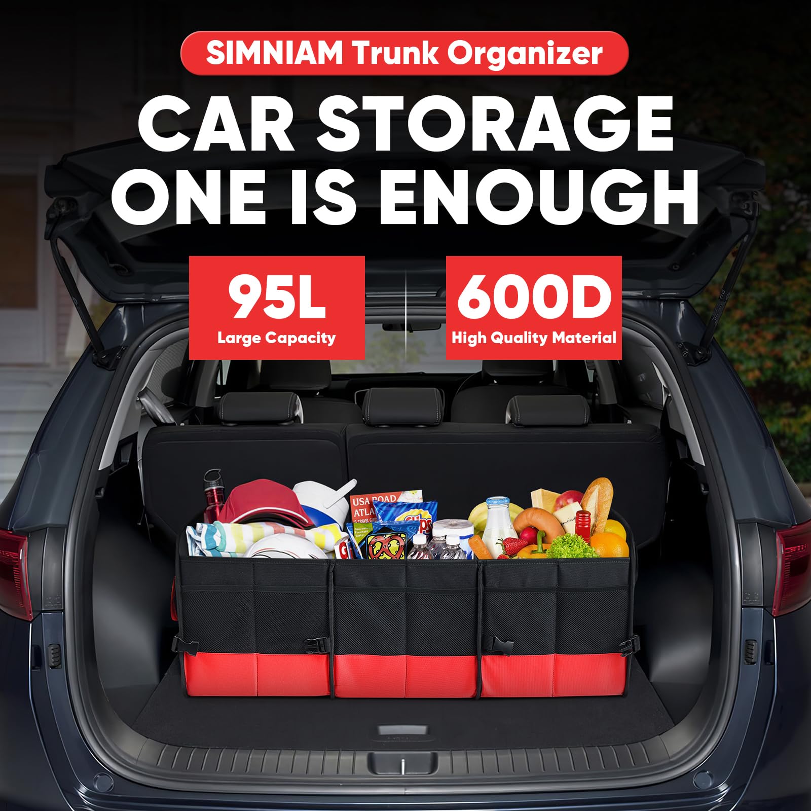 Simniam trunk organizer dual elastic straps secures items during travel
