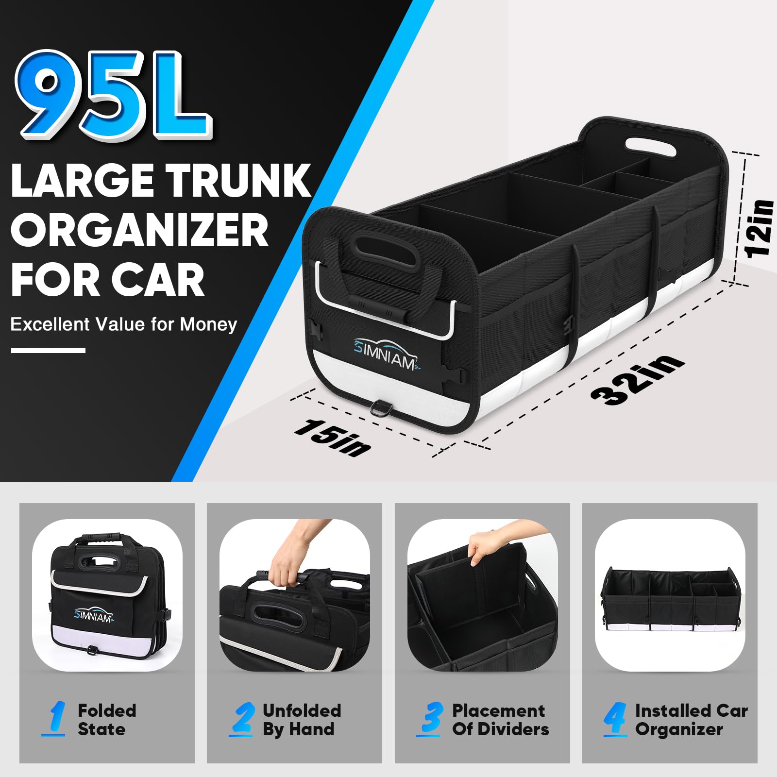 Simniam trunk organizer with reinforced handles eases lifting heavy items