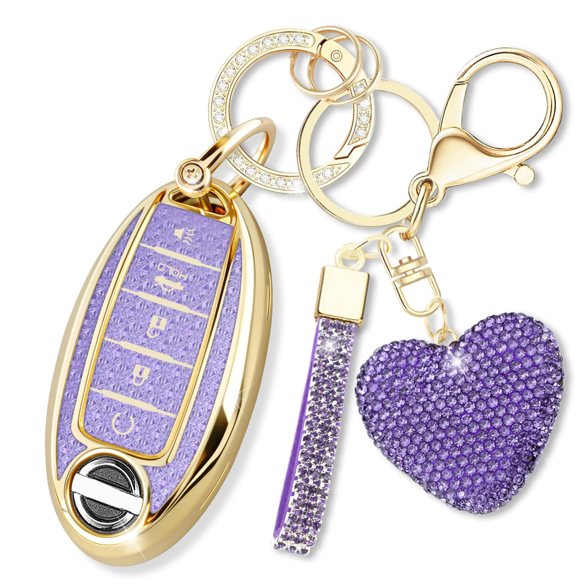 Simocky Nissan Altima key fob cover with diamond keychain protects against wear.