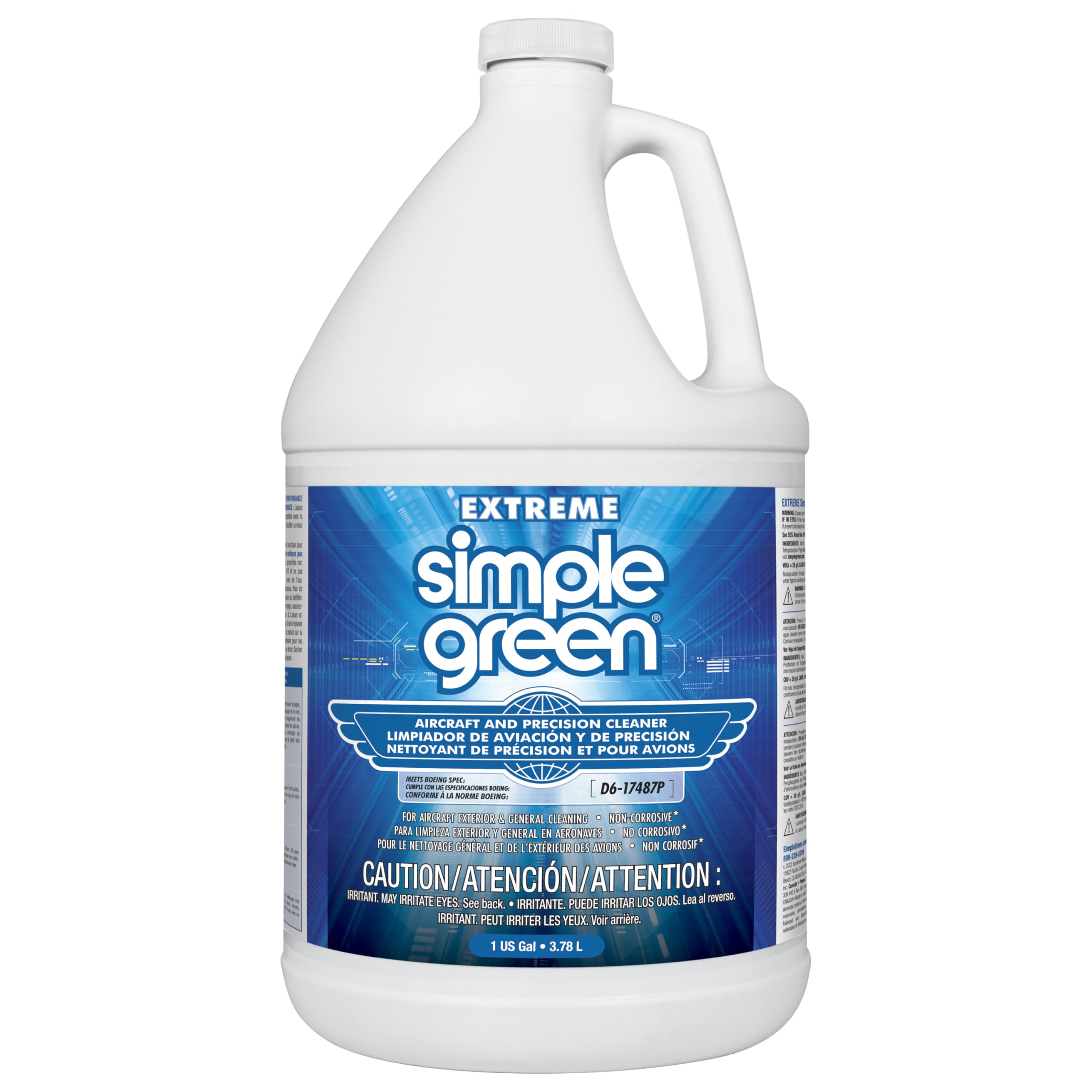 Simple Green Extreme Aircraft Cleaner bottle pour for quick, thorough degreasing on metal surfaces.