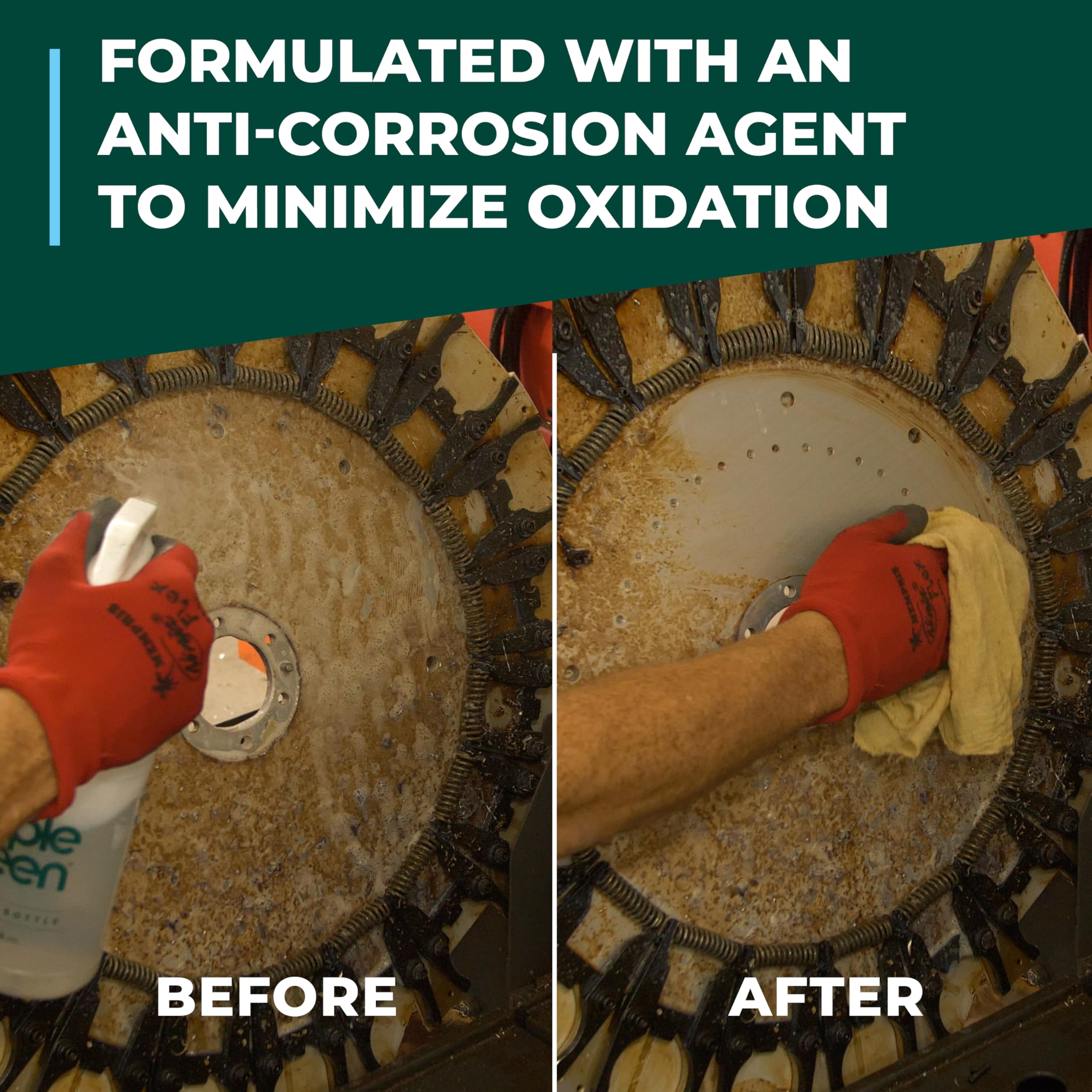 Simple Green Extreme Aircraft Cleaner removes dense residue from engine areas and fittings.