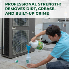 Foaming spray in action cleaning an HVAC coil