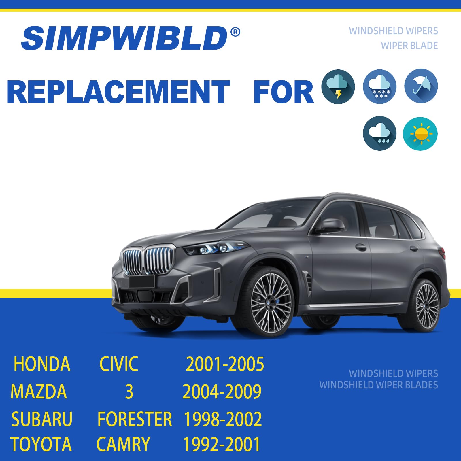SIMPWIBLD 21in driver-side blade ensures a clear view in rain.