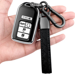 Sindeda Honda key fob cover front view with leather keychain, stylish protection
