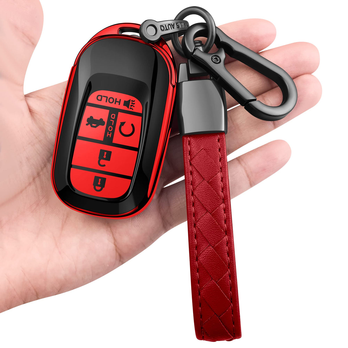 Sindeda Honda key fob red cover closeup shows soft TPU texture and grip.
