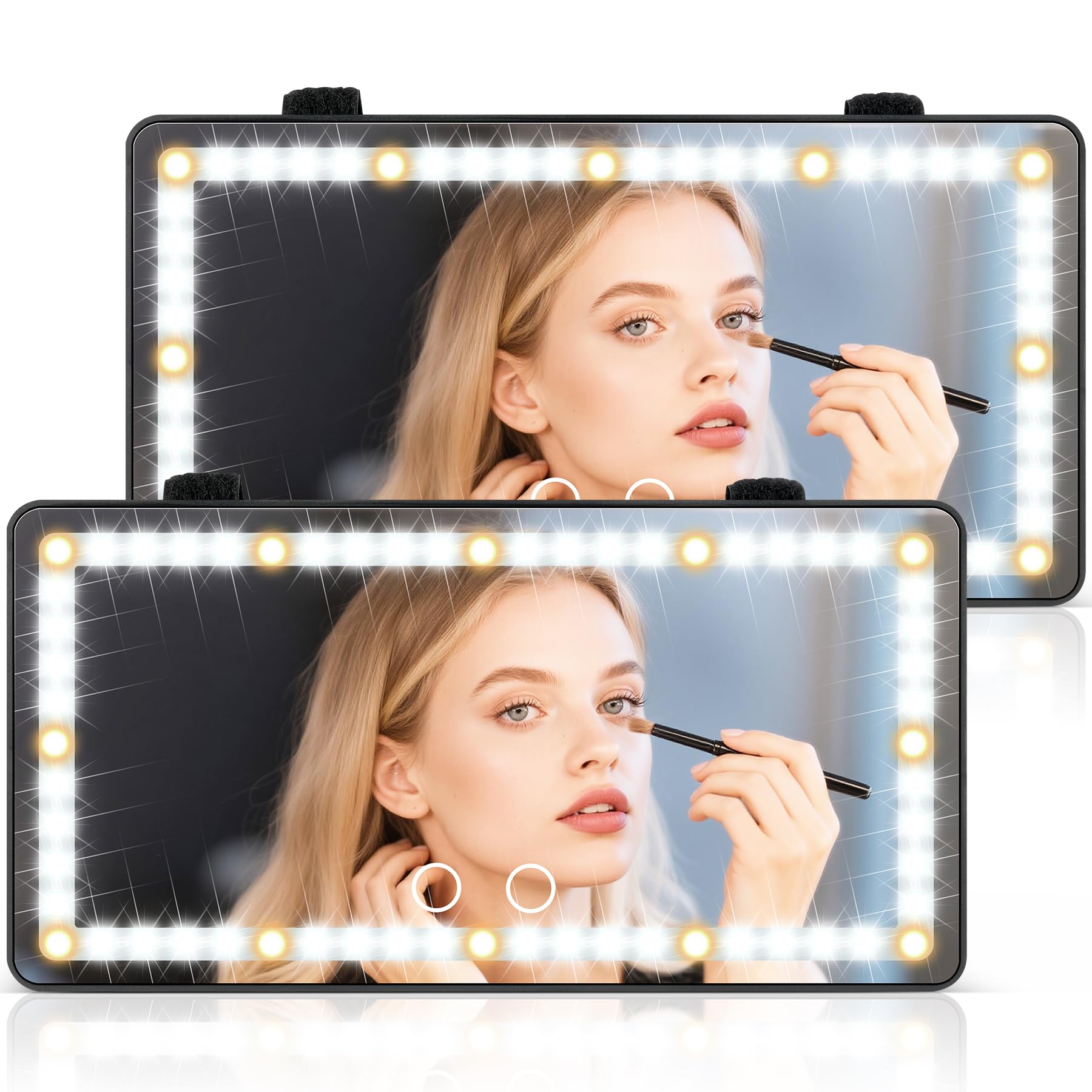 SINGARO car sun visor mirror with 60 LEDs for bright makeup lighting and natural tones.