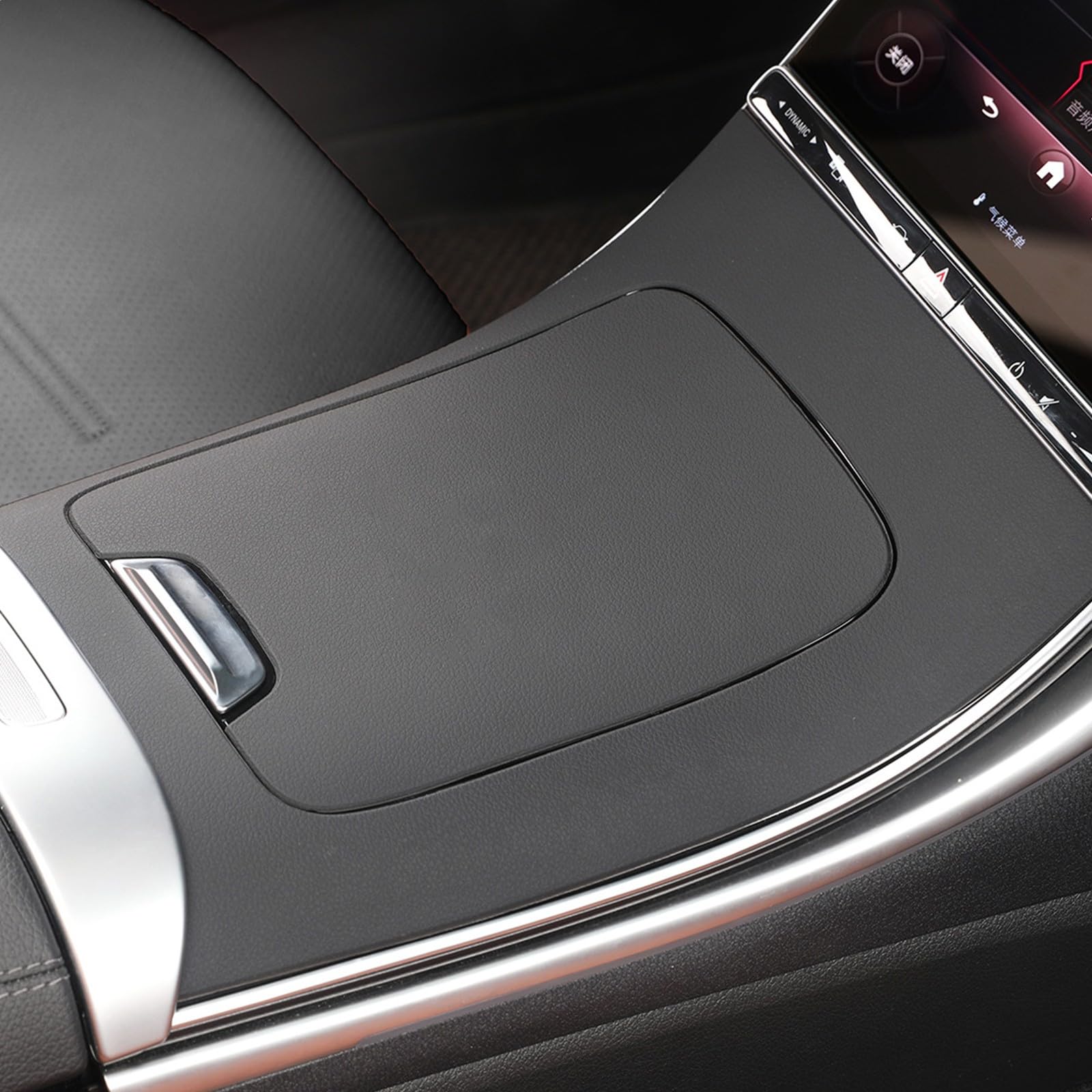 Singkin center-console wrap close-up shows precise 1:1 fit for Mercedes GLC.