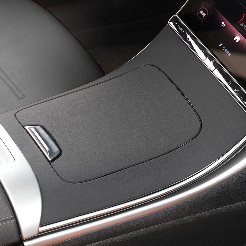 Singkin center-console wrap close-up shows precise 1:1 fit for Mercedes GLC.