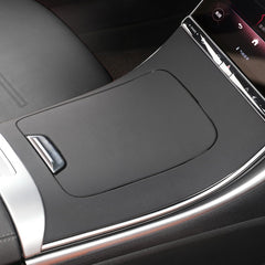 Singkin center-console wrap close-up shows precise 1:1 fit for Mercedes GLC.