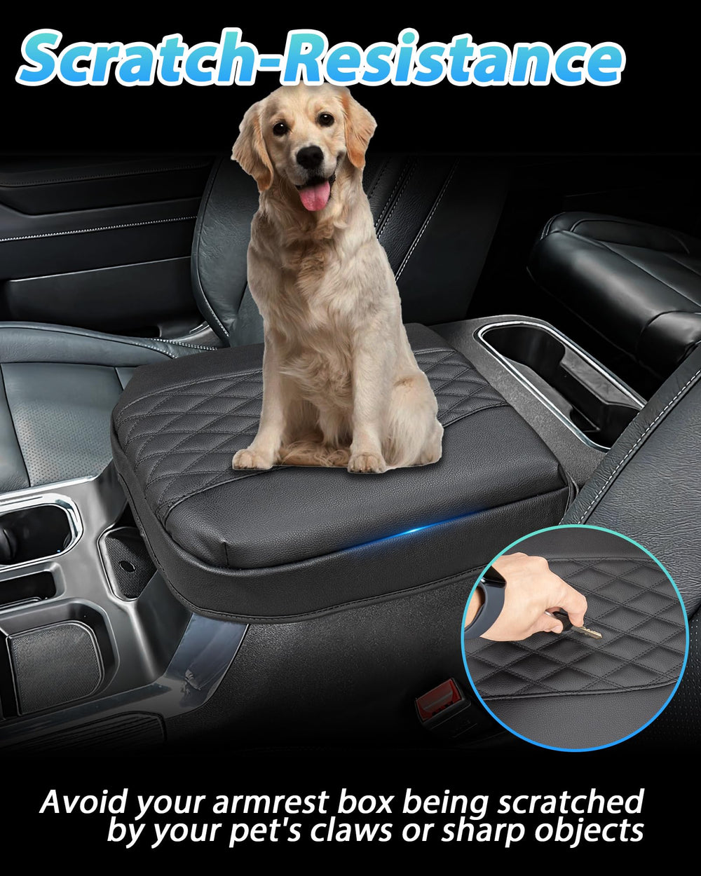 Sinminou armrest cover with elastic straps stays secure during drives.