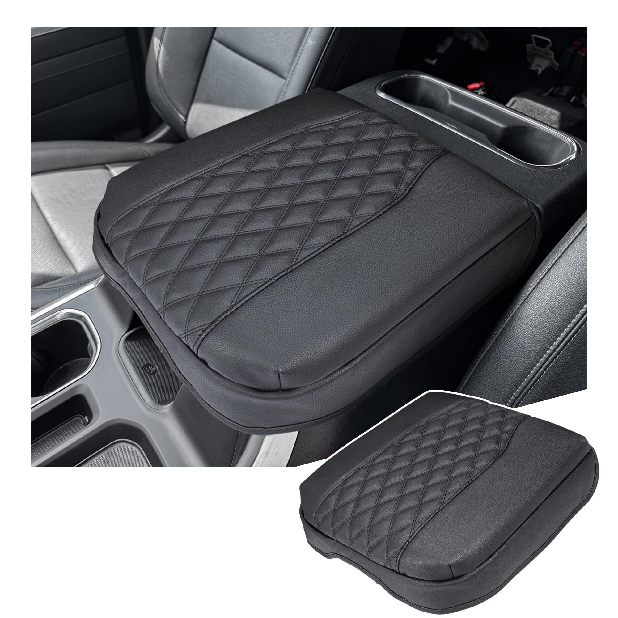 Sinminou center console armrest cover on Silverado with soft PU leather enhances elbow comfort.