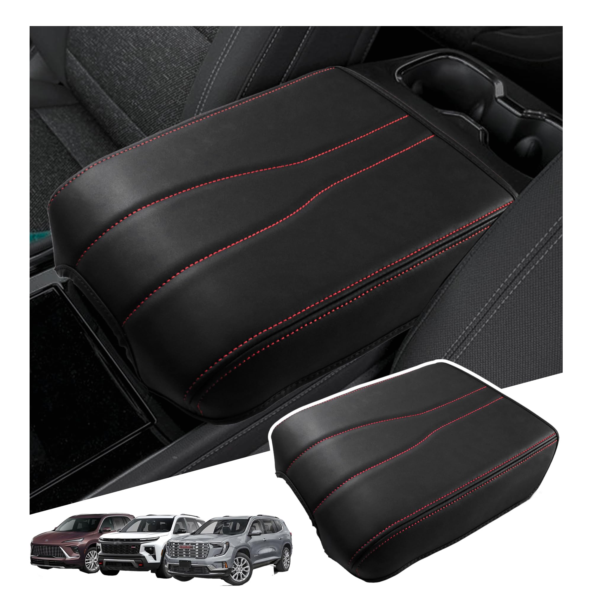 Sinminou center console cover with red lines embossing adds refined texture and protection.