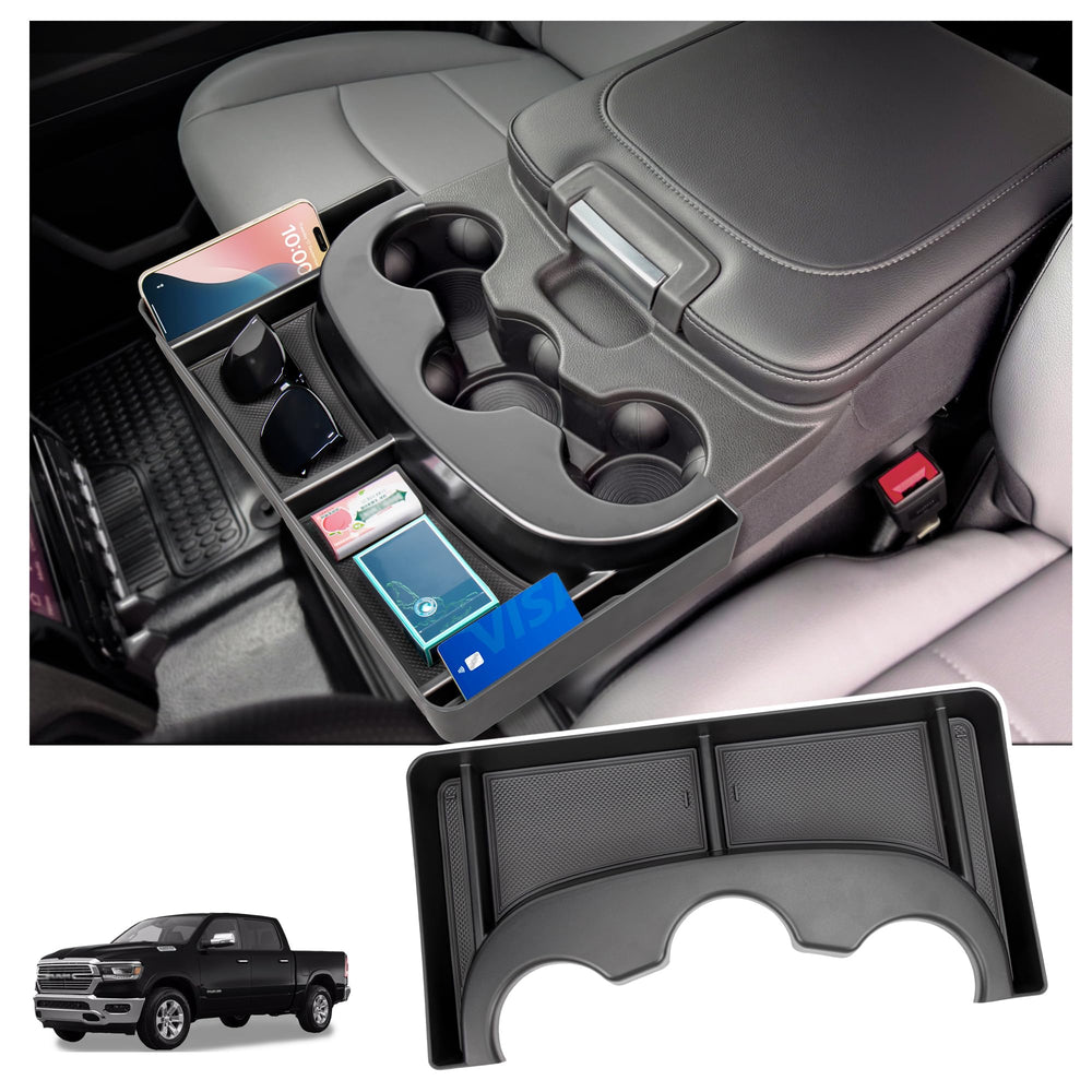 Sinminou center console cup holder organizer fits RAM 1500 for better in-cabin organization.