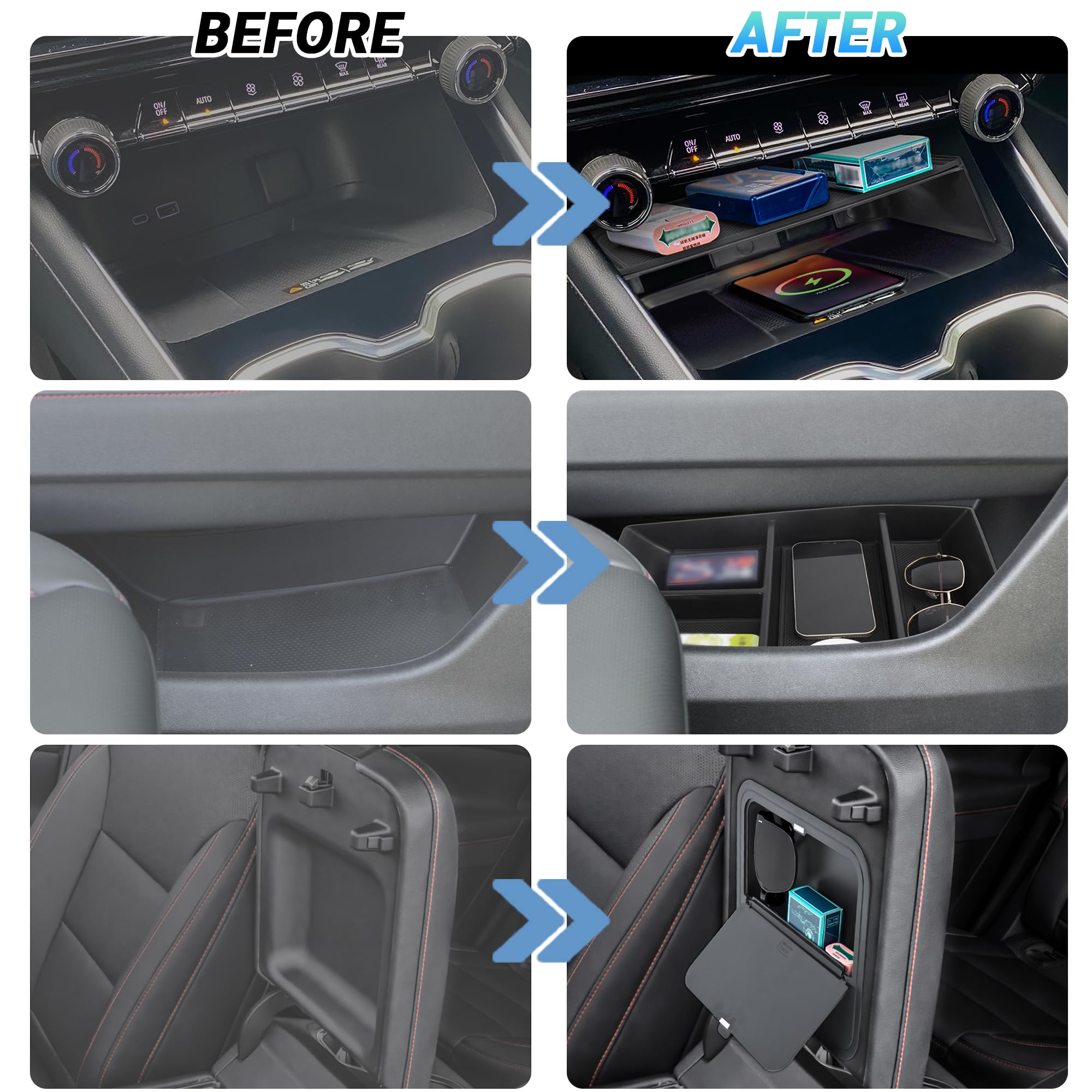 Sinminou center console organizer armrest hidden insert tray offers quick access via magnetic closure.