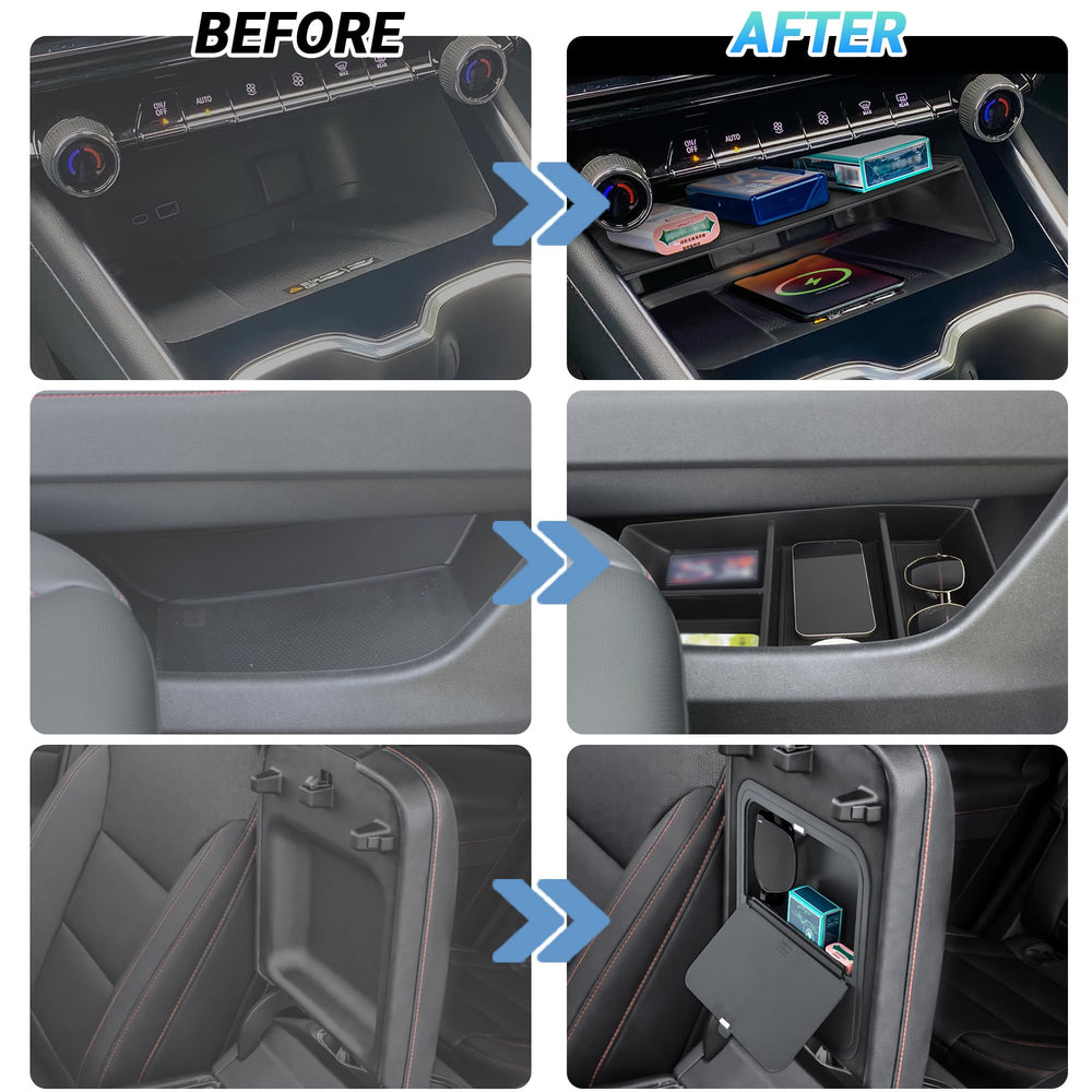Sinminou center console organizer armrest hidden insert tray offers quick access via magnetic closure.