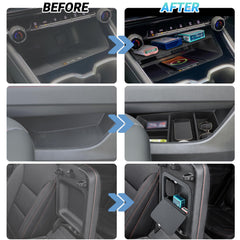 Sinminou center console organizer armrest hidden insert tray offers quick access via magnetic closure.