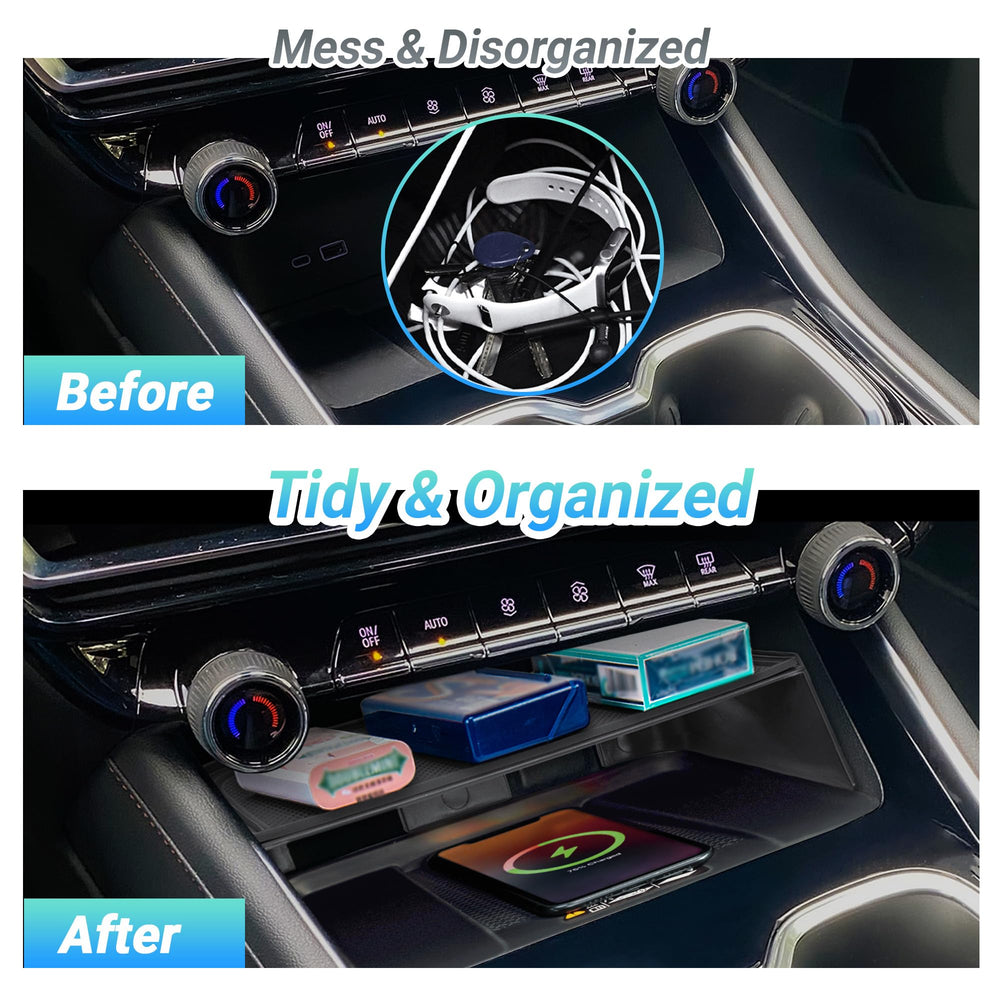 Sinminou lower storage tray adds extra organization to the console.