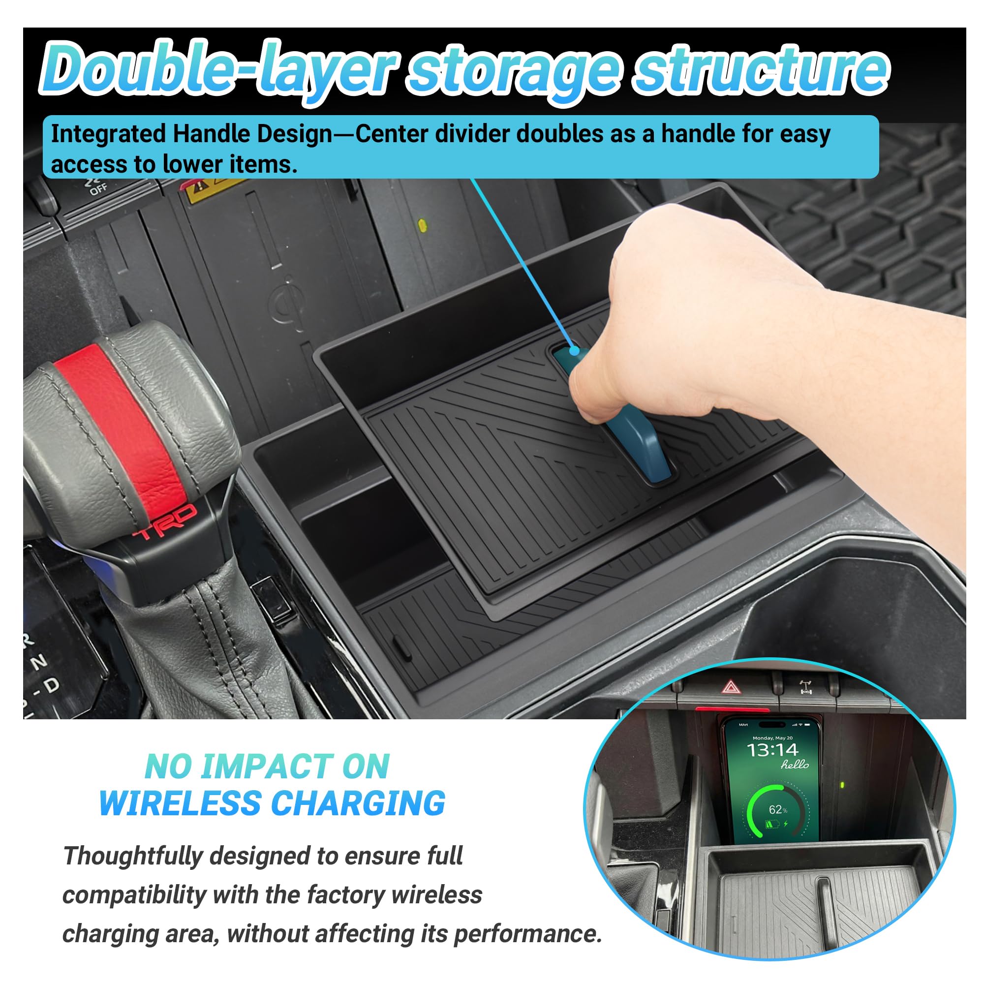 Sinminou center console organizer lower storage for receipts and cables