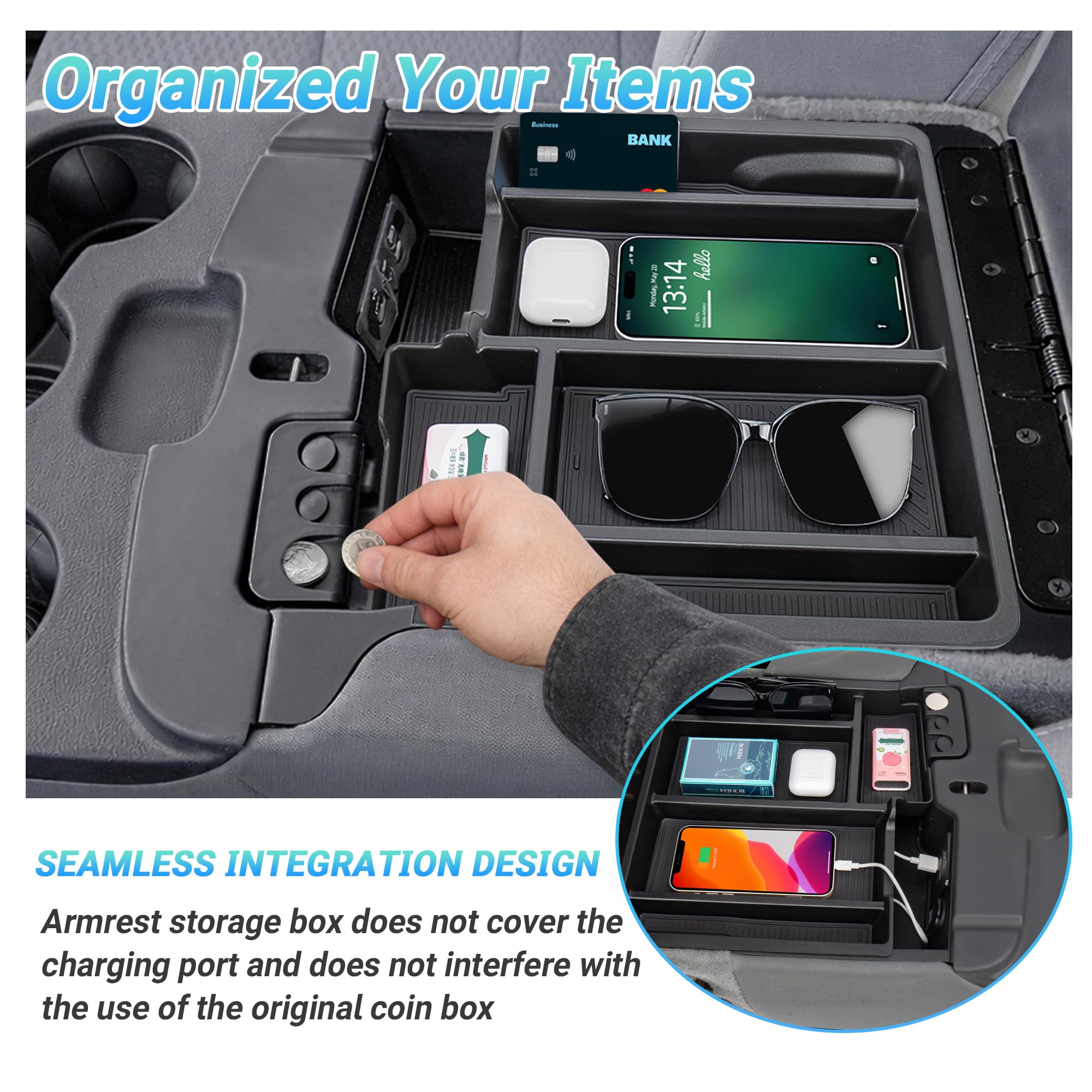 Sinminou center-console organizer matte finish adds durable, premium feel.