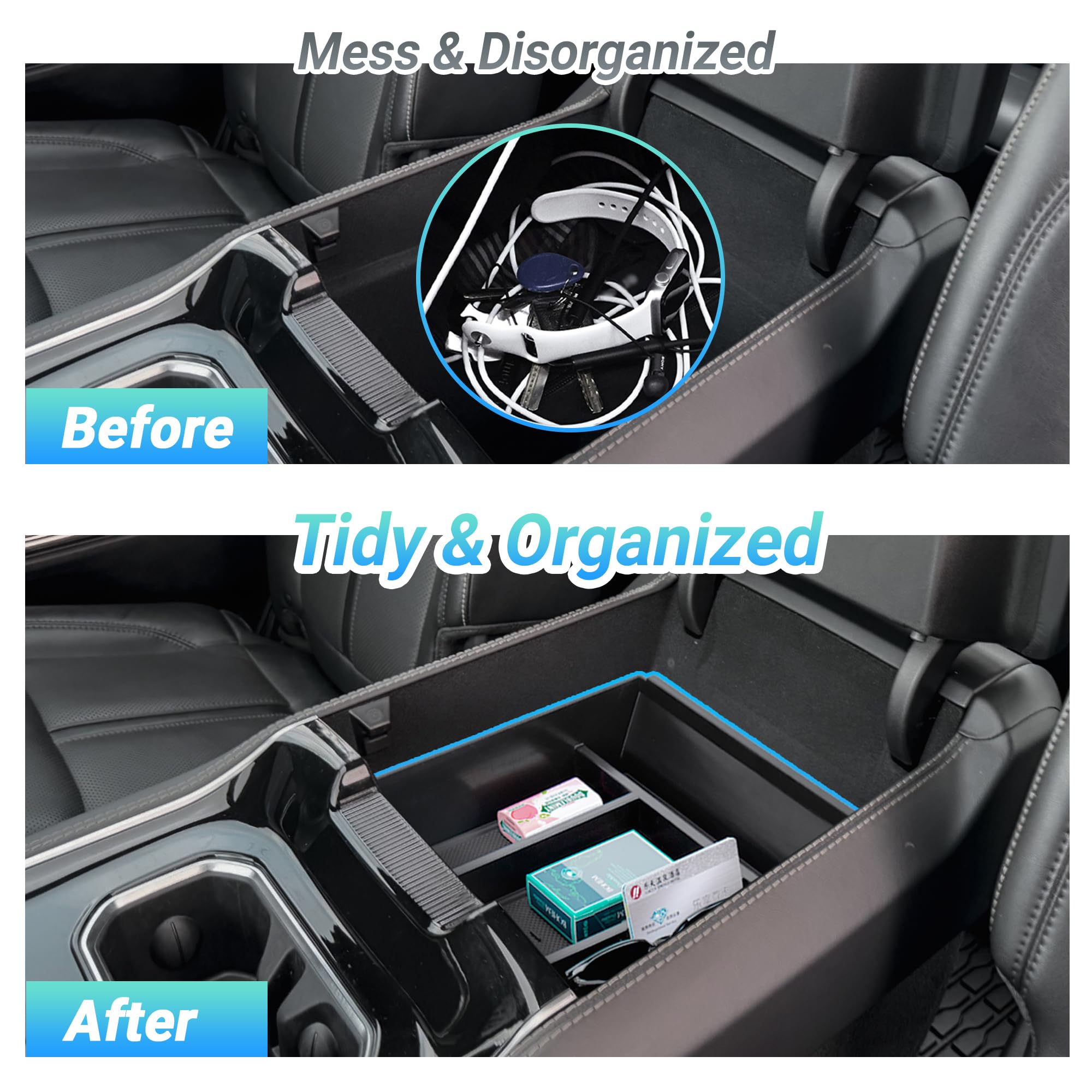 Sinminou center-console-organizer with non-skid silicone mat prevents items from shifting.