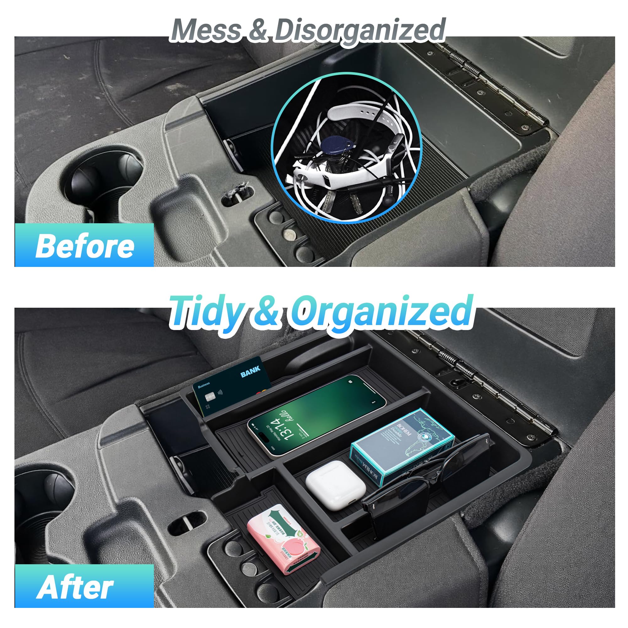 Sinminou center-console organizer silicone cushions reduce shifting and protect valuables.