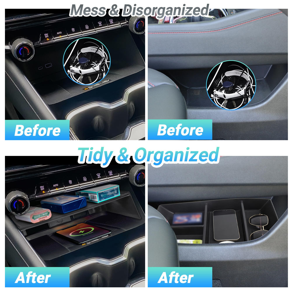 Sinminou center console organizer Traverse non-skid mat reduces rattling.