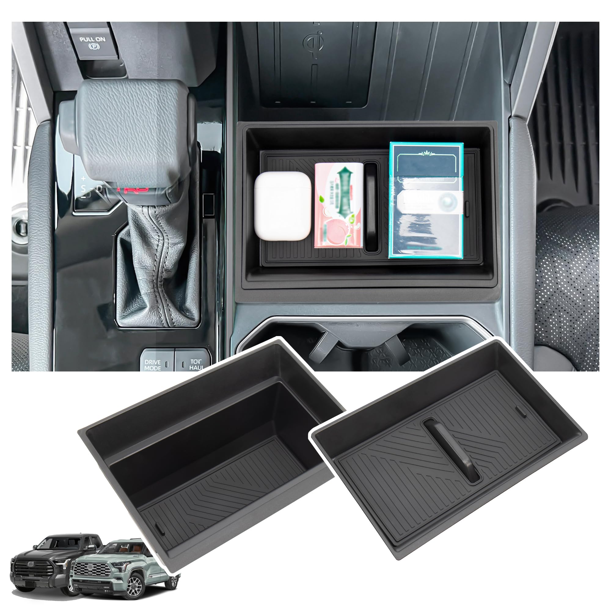 Sinminou center console organizer top view shows tidy access for Tundra and Sequoia essentials