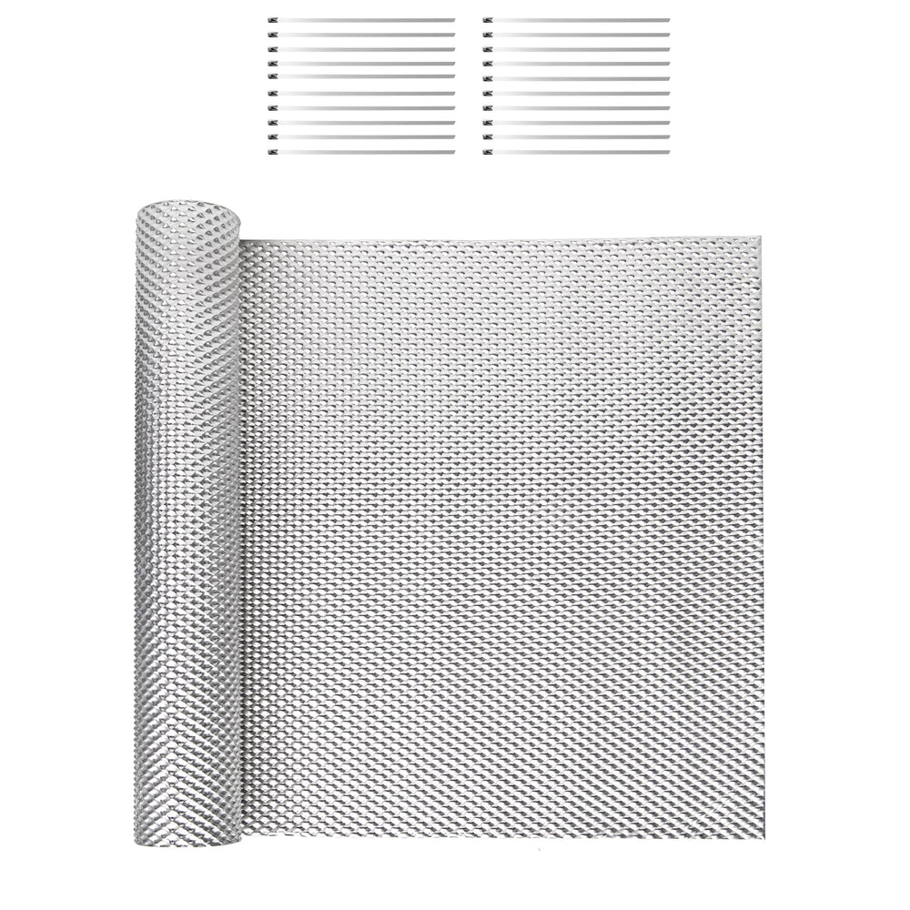 SINNSIDELIN exhaust heat shield close-up of rugged embossed aluminum.
