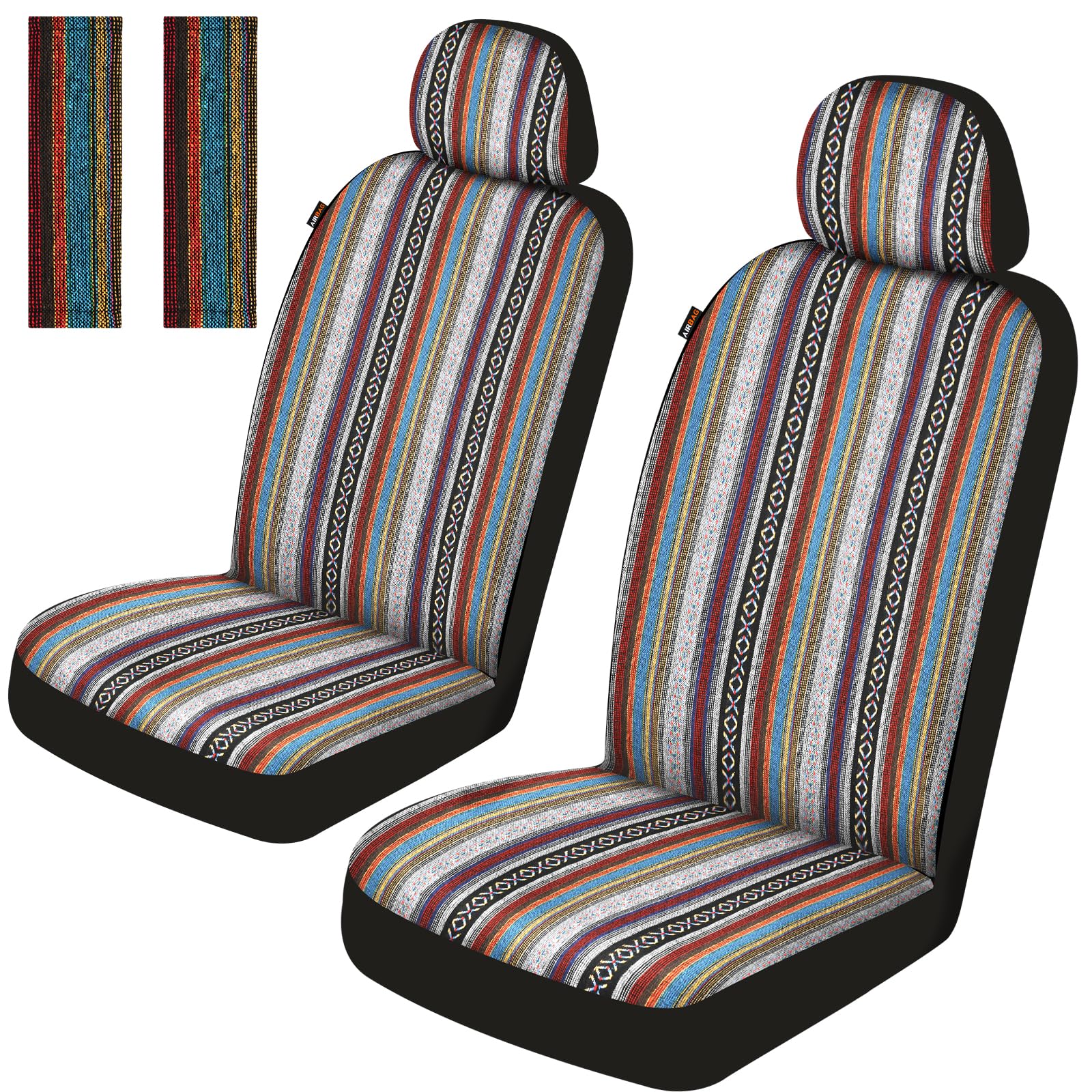 Sino Salected Baja saddle blanket front seat cover in red enhances cabin style and protection.