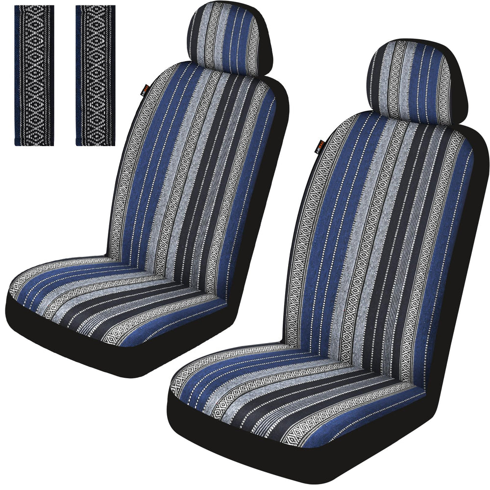 Sino Salected Baja saddle blanket front set blue pattern and protects seats.