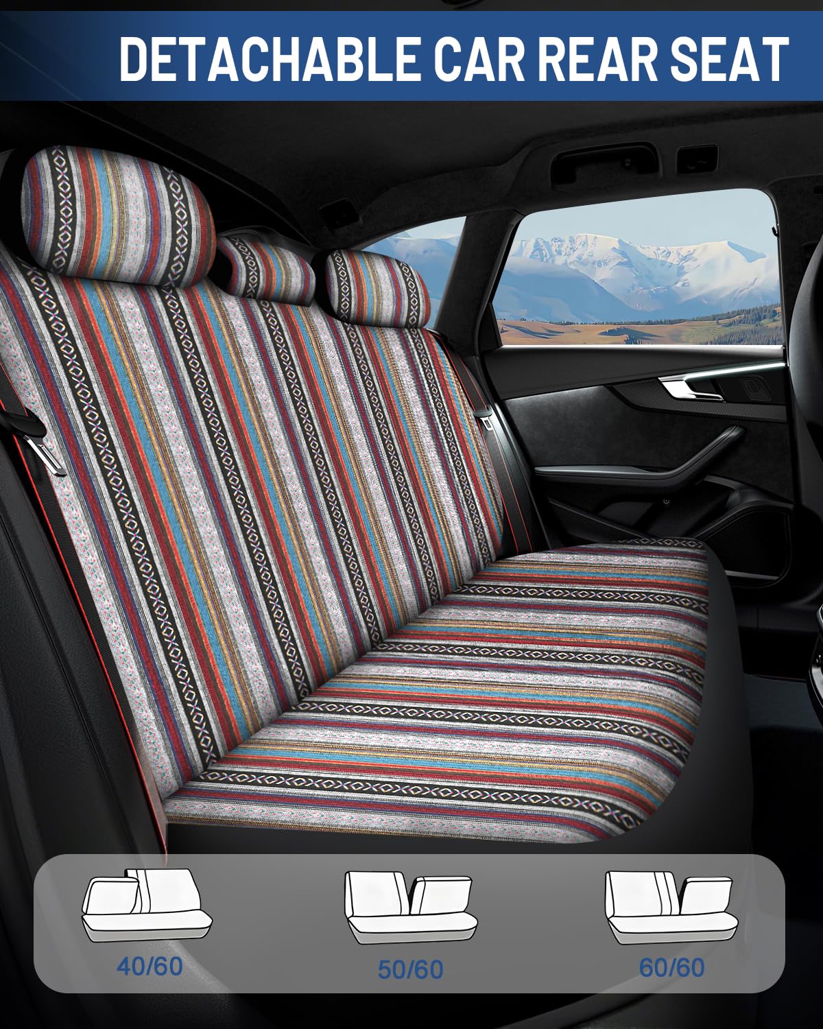 Sino Salected striped woven seat cover close-up boosts interior durability and washability.