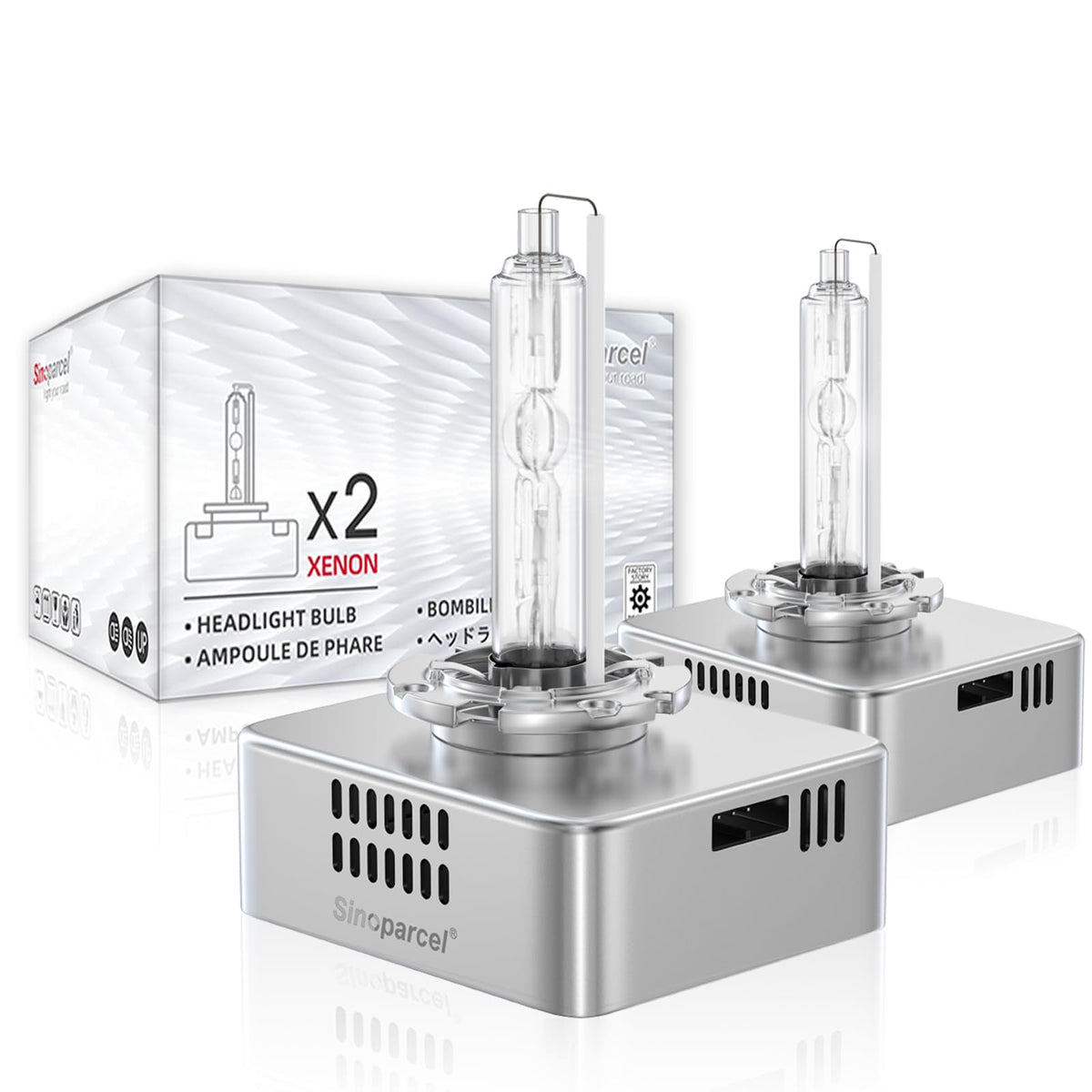 Sinoparcel D5S HID headlight bulbs deliver 6000K white light for enhanced nighttime visibility.