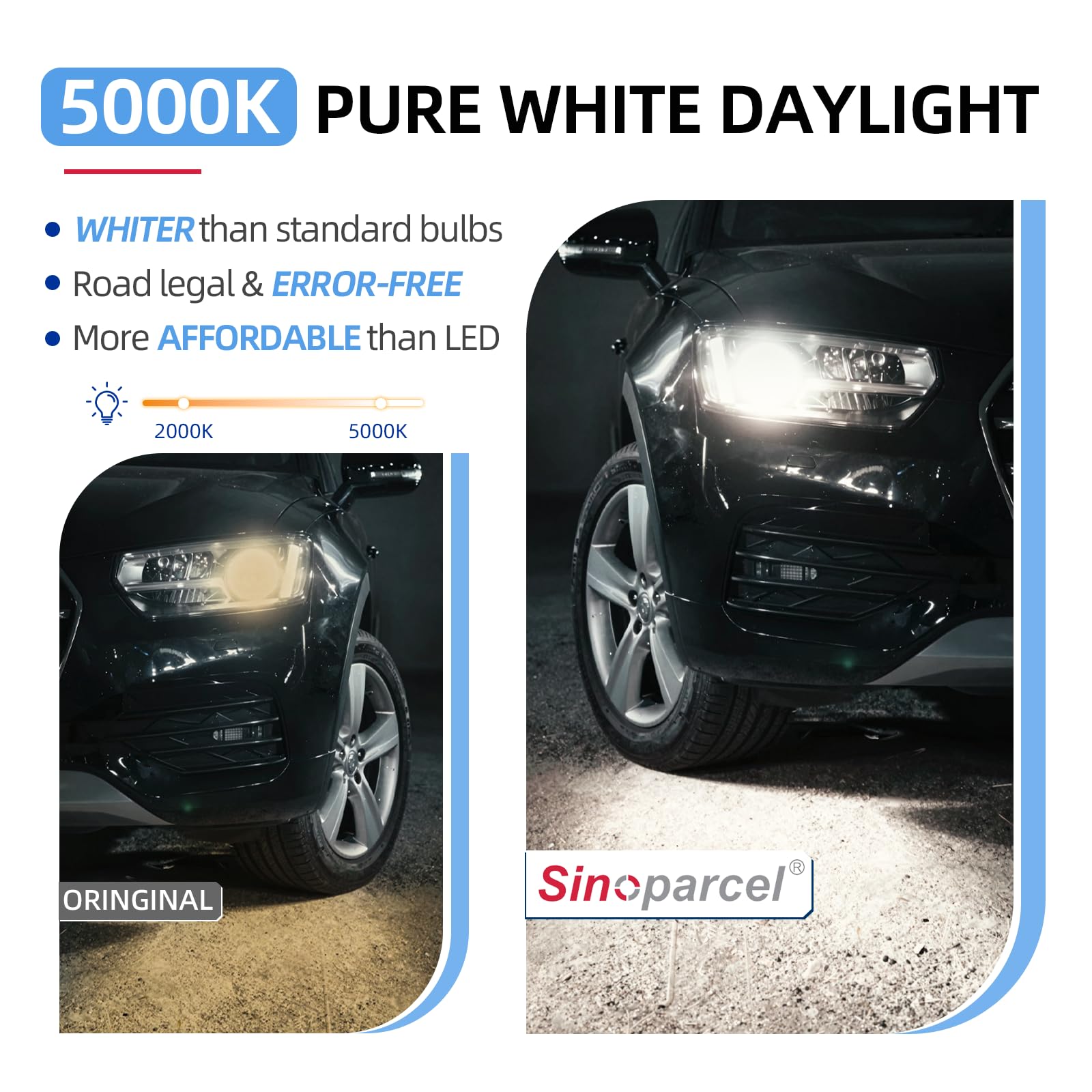 Sinoparcel H7 bulb; up to 1700 lumens for brighter roads.