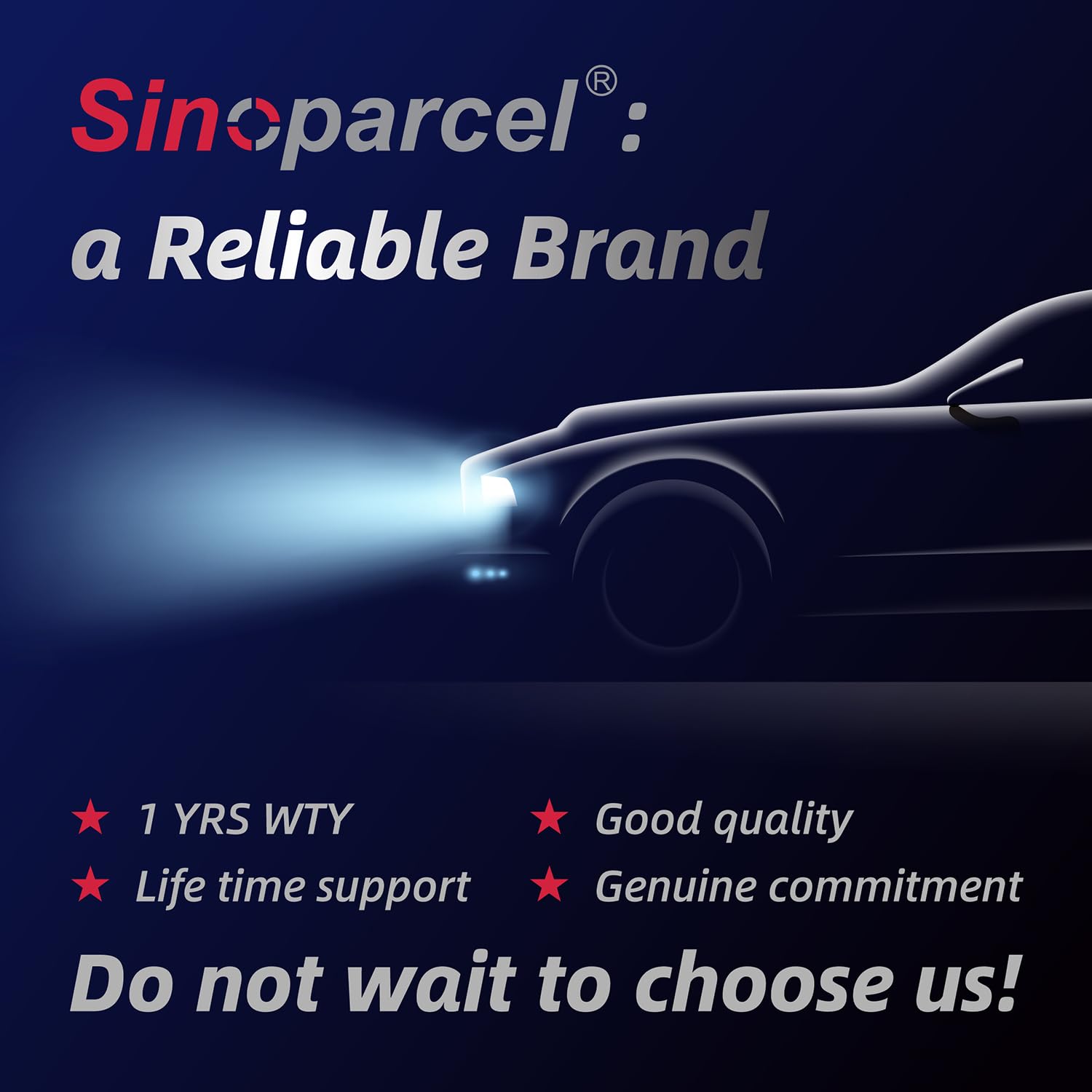 Sinoparcel H7 bulb side beam pattern highlighting wide coverage for safer night driving.