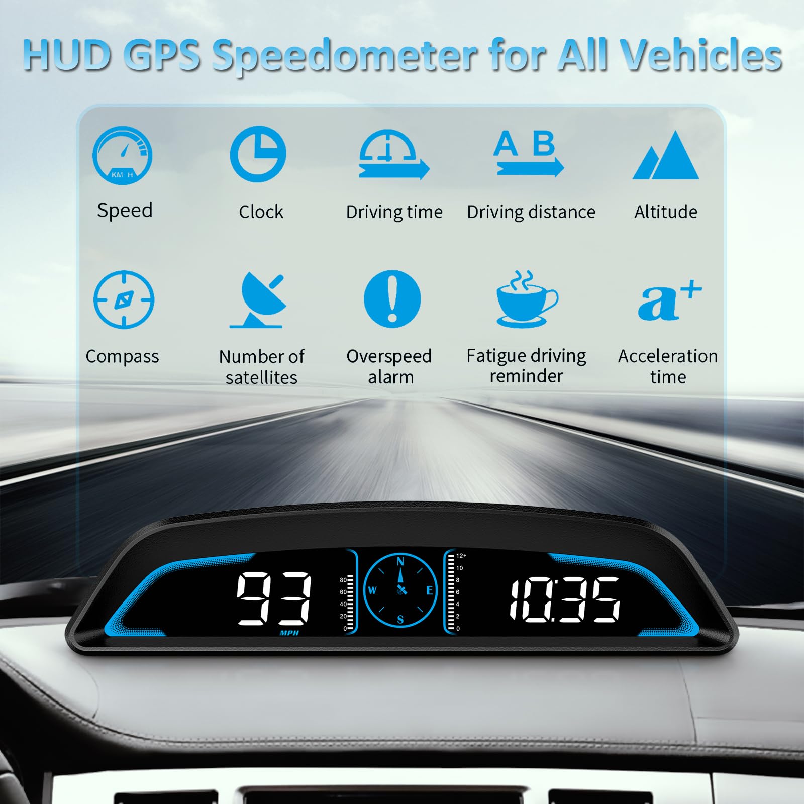 SinoTrack GPS speedometer HUD provides real-time MPH data on a large screen.