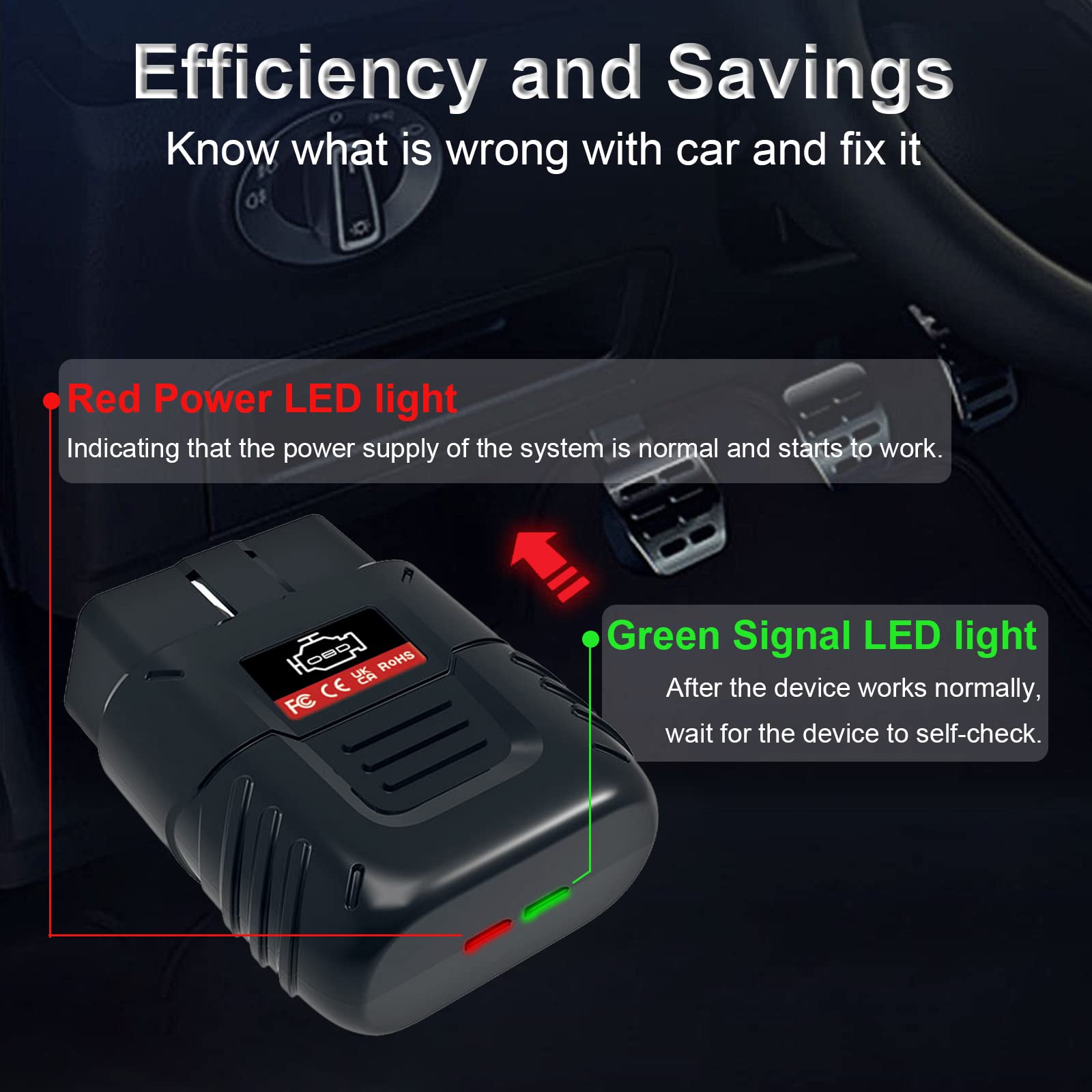 SinoTrack OBD2 Scanner fault codes with definitions shown on a device screen.
