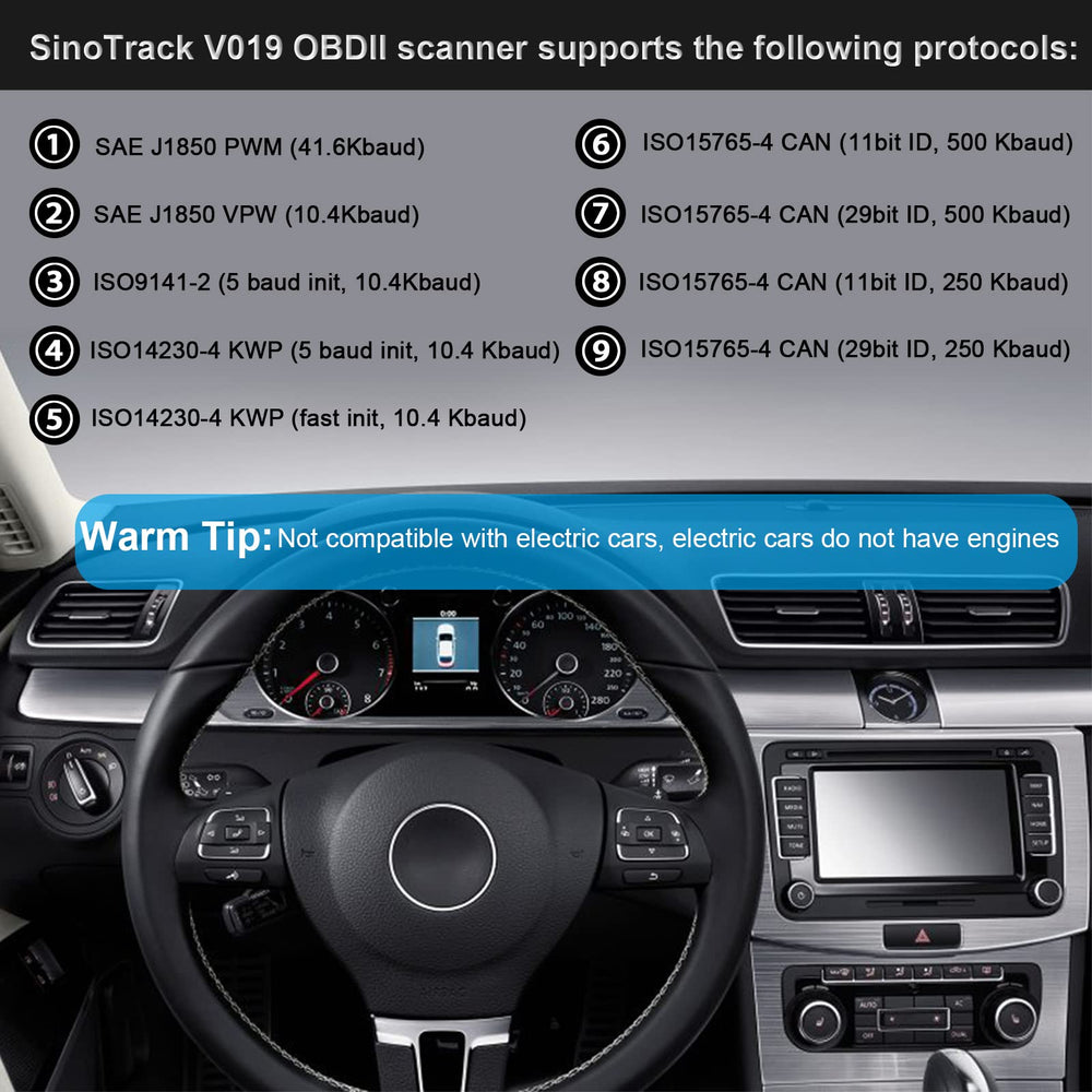 SinoTrack OBD2 Scanner plugged into the vehicle's OBD2 port for diagnostics.