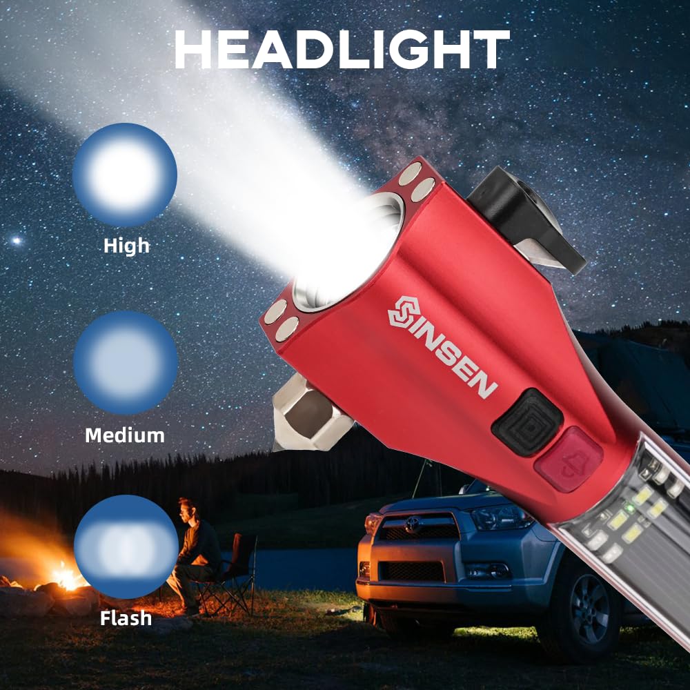 SINSEN front light in high-output mode for clear visibility.