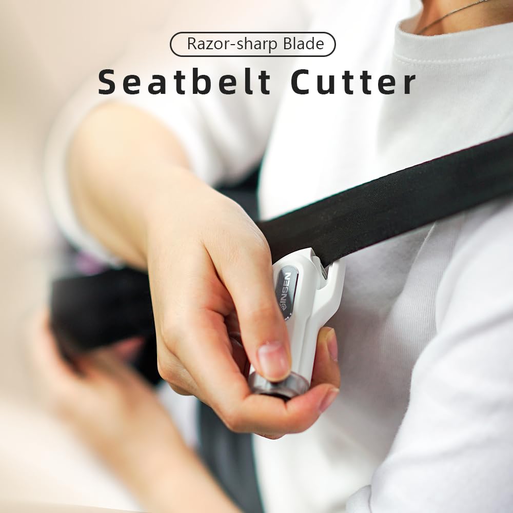 SINSEN seatbelt cutter in stainless steel for quick release.