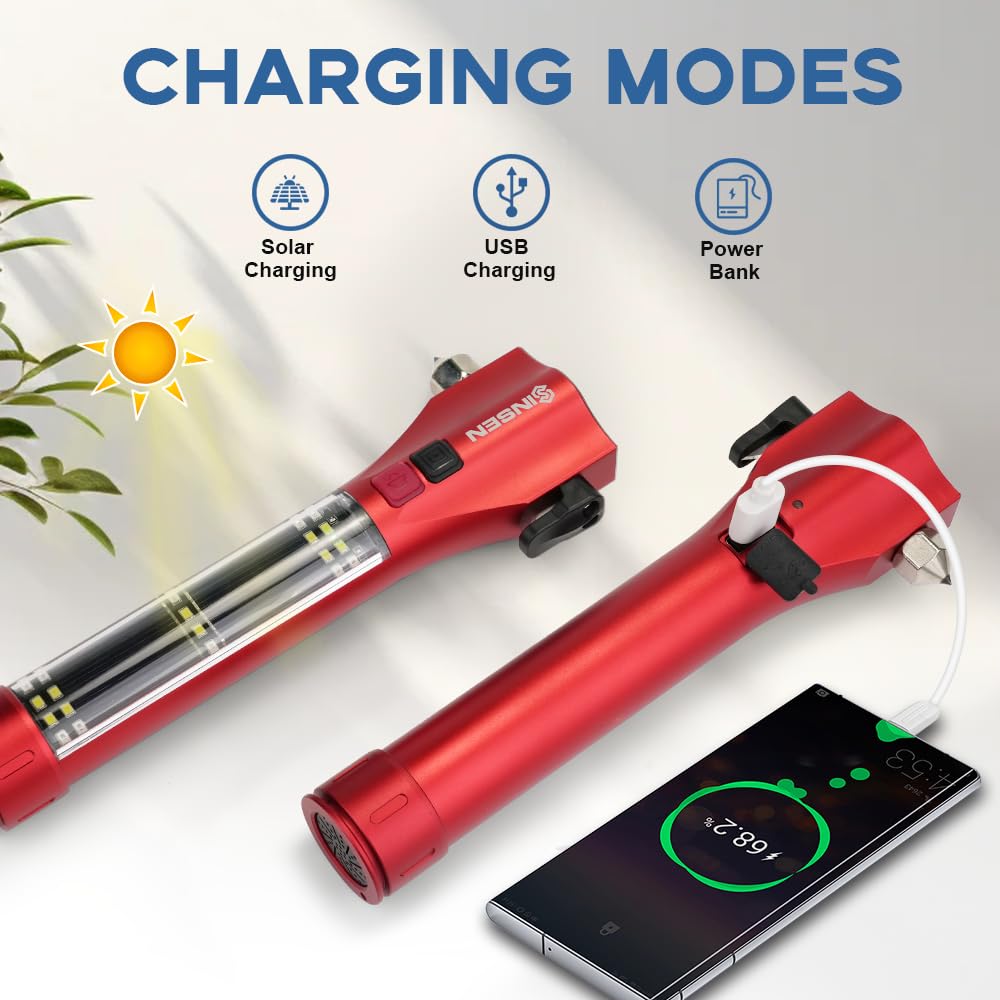 SINSEN solar USB recharge powerbank charging a device on the go.