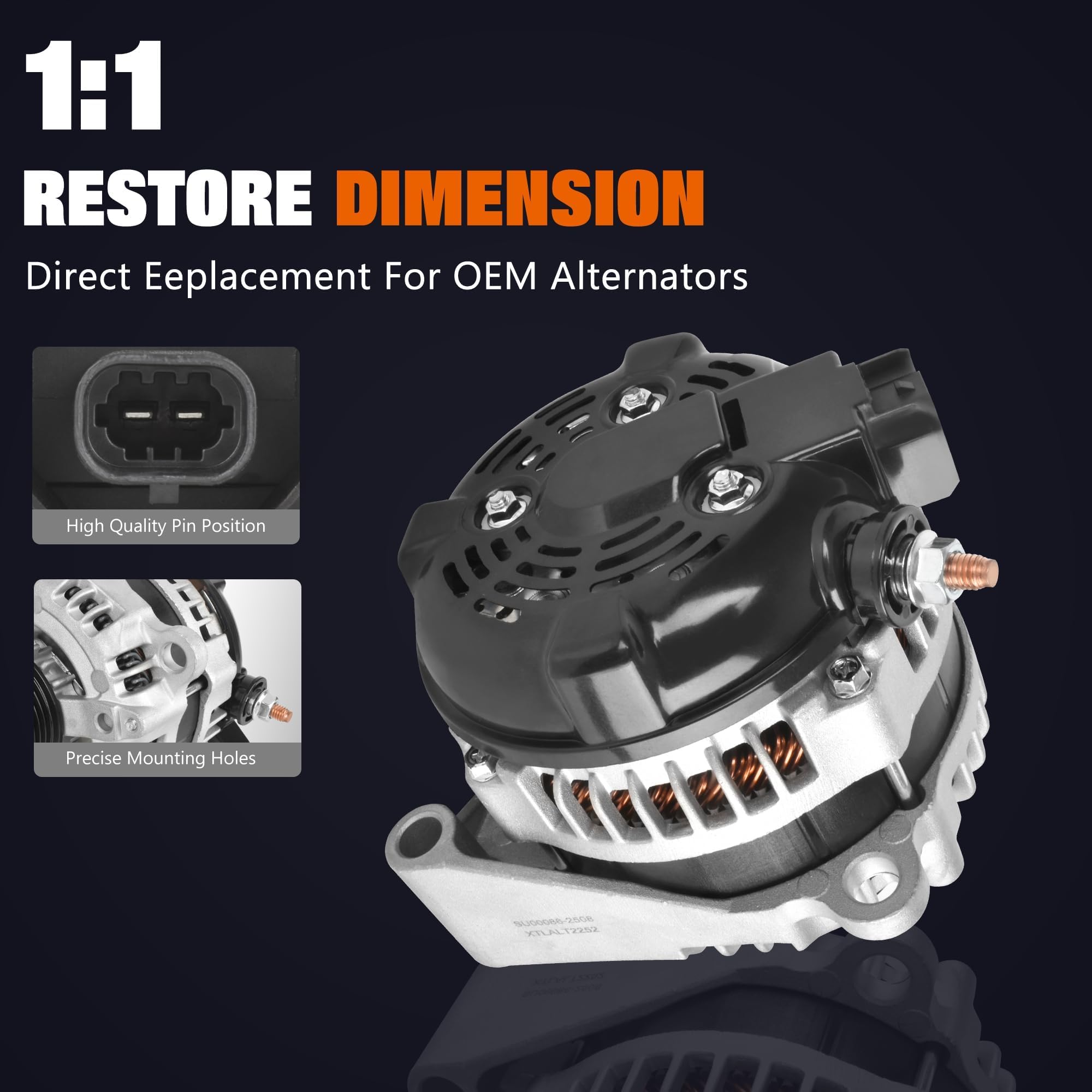 SINTLY alternator in-vehicle fit illustration with Silverado and Sierra compatibility