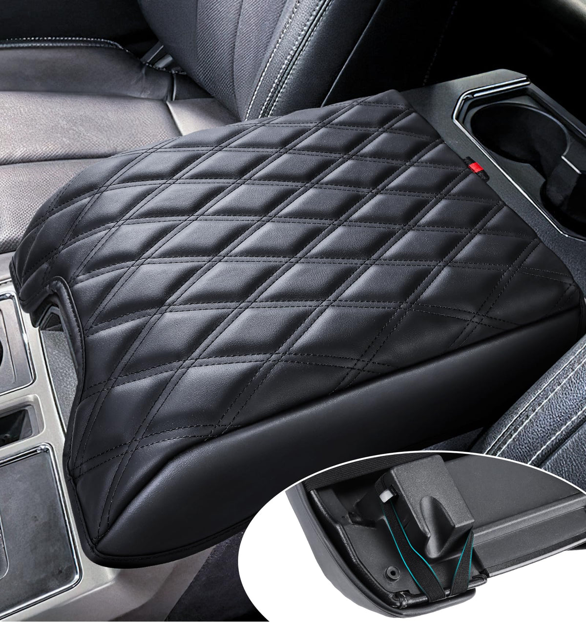 Sinvanho center console cover closeup stitching protects against scratches