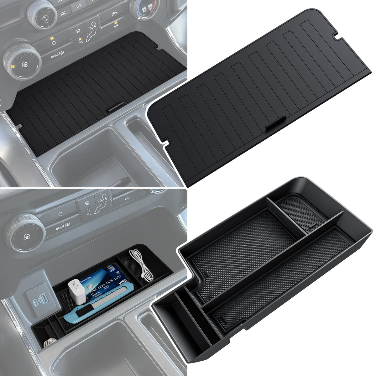 Sinvanho center console cover with hidden pocket for Ford F-150, discreet storage.